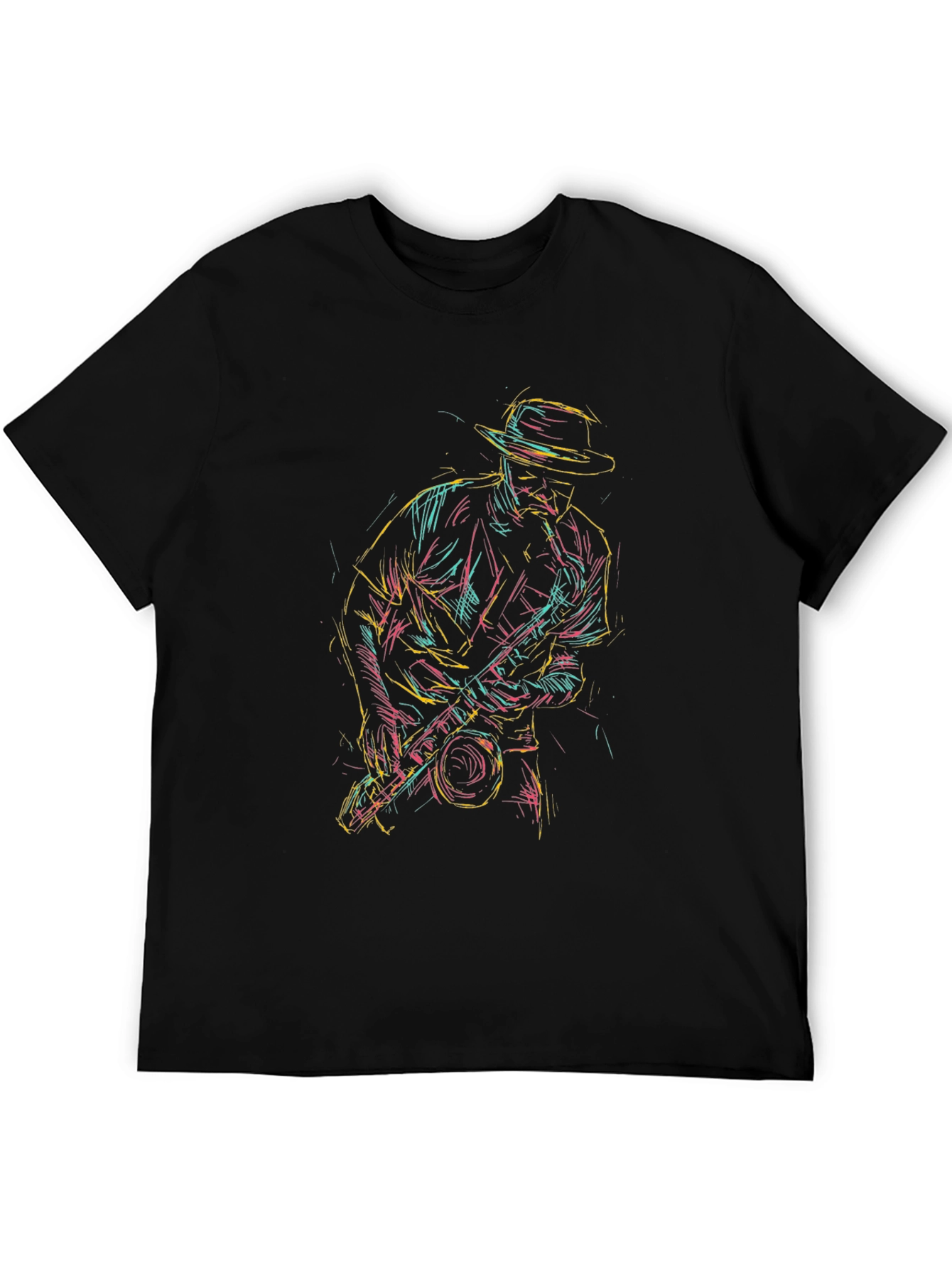 Black Saxophone Player Graphic Tee - Black Cotton Shirt view 5