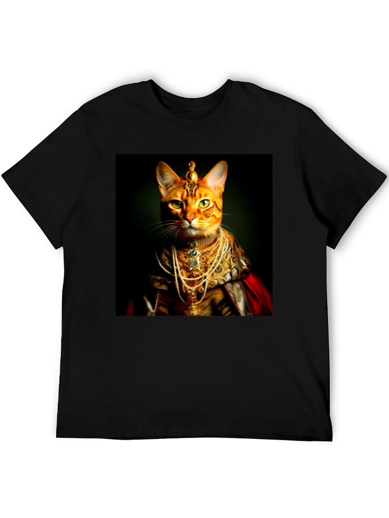 Black Regal Cat T-Shirt: Royal Feline Portrait Tee view 5