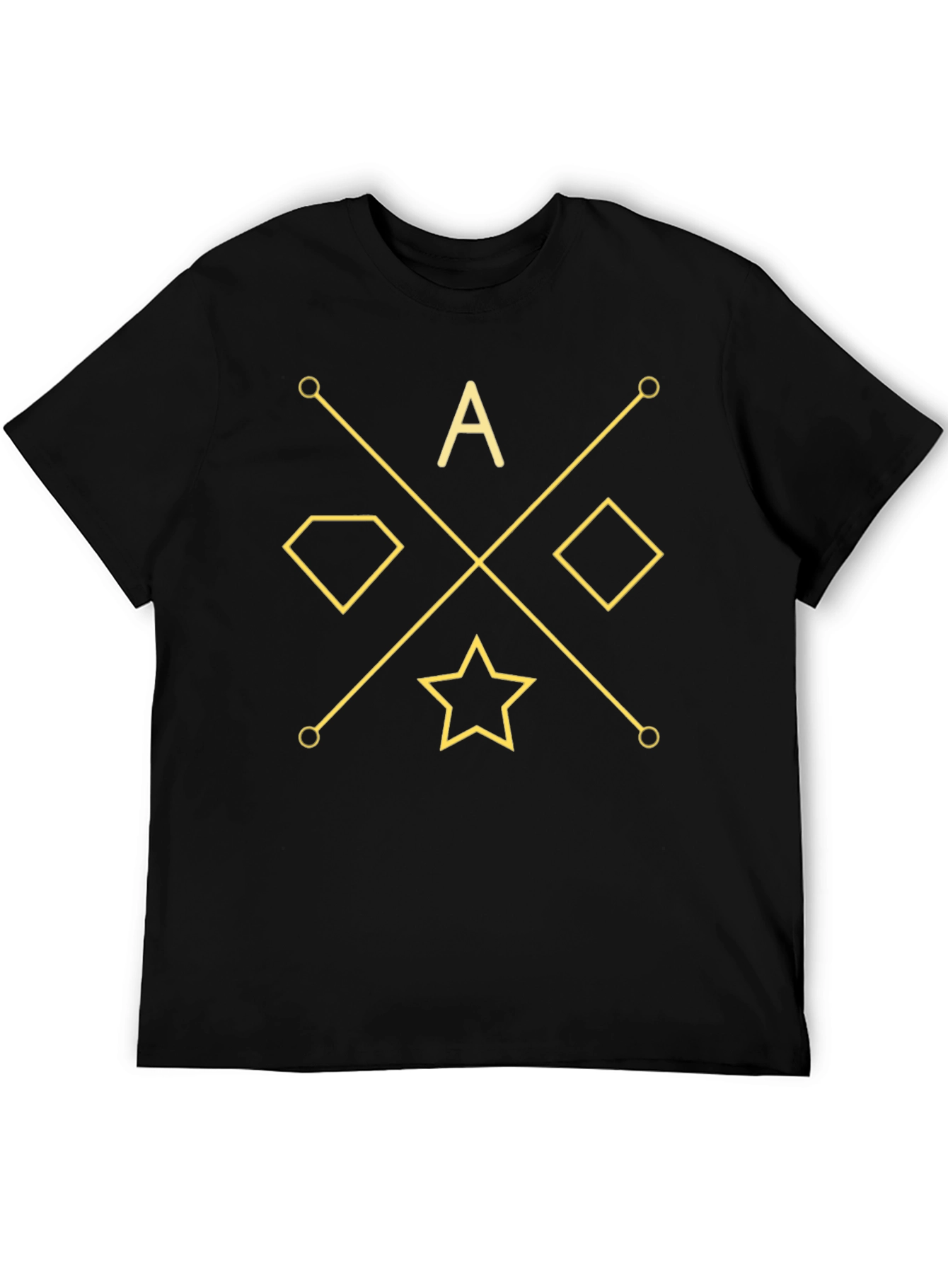 Black Geometric Gold Design Black T-Shirt view 5