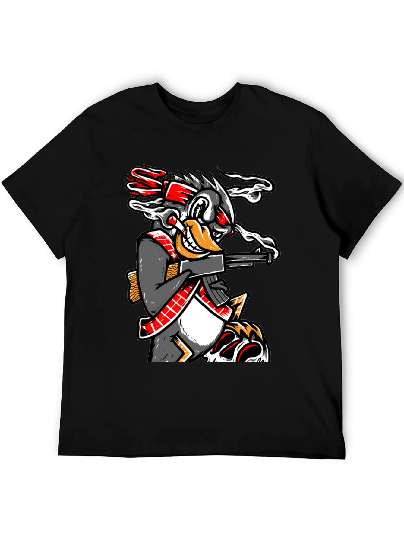 Black Cartoon Duck With Gun Graphic T-Shirt view 5