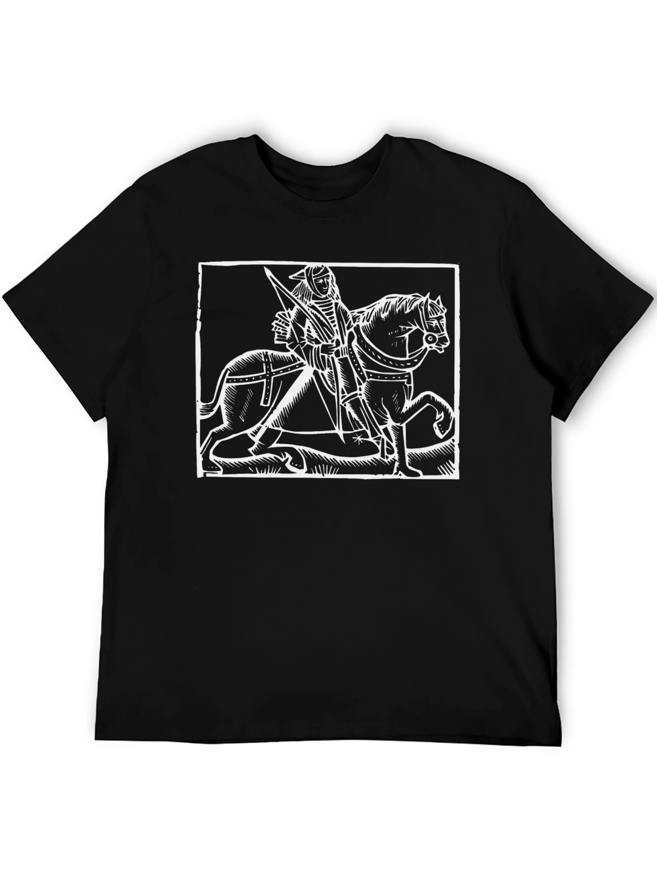 Black Medieval Knight & Horse Graphic Tee - Black view 5