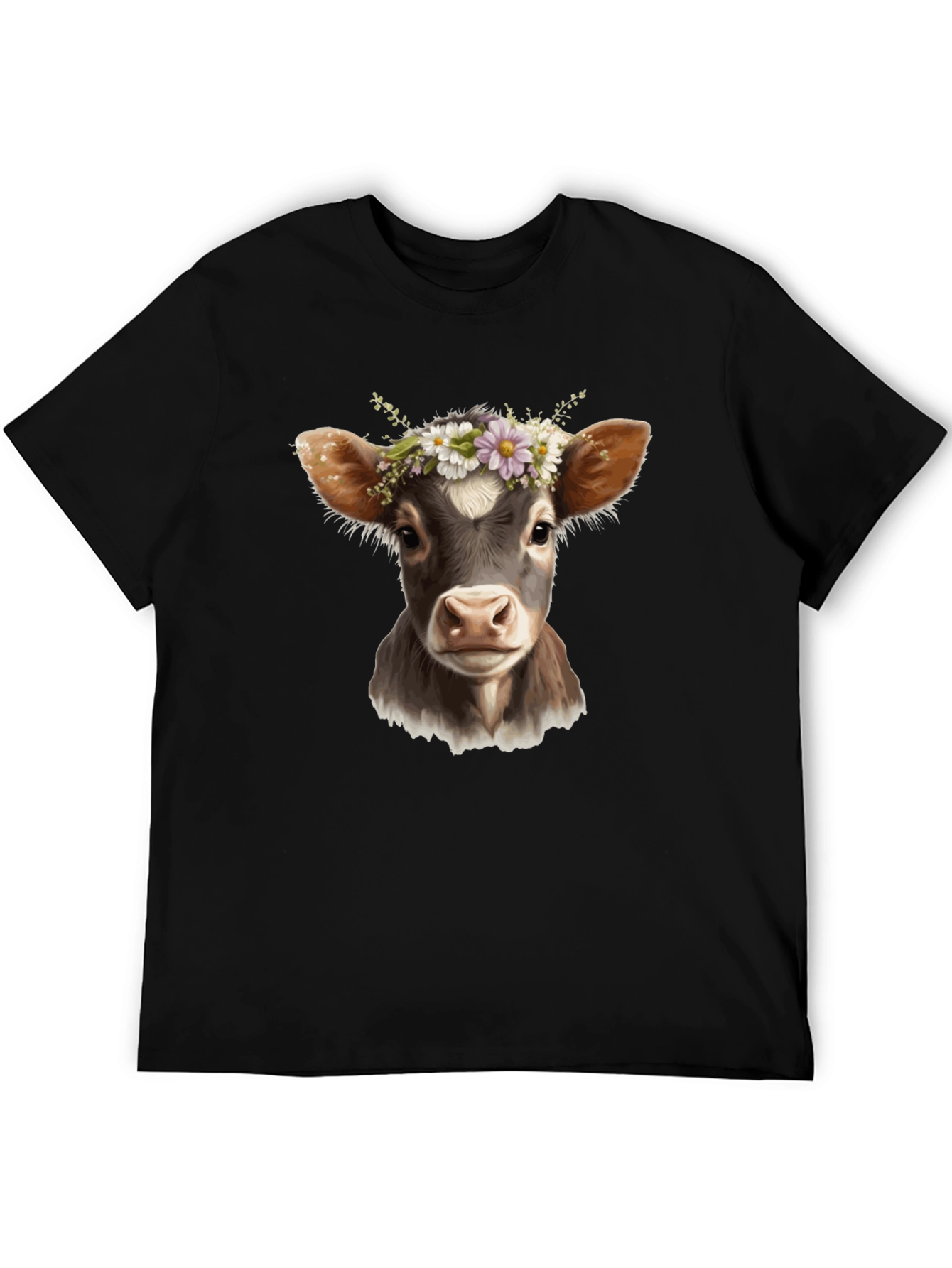 Black Cow with Flower Crown Black T-Shirt view 5