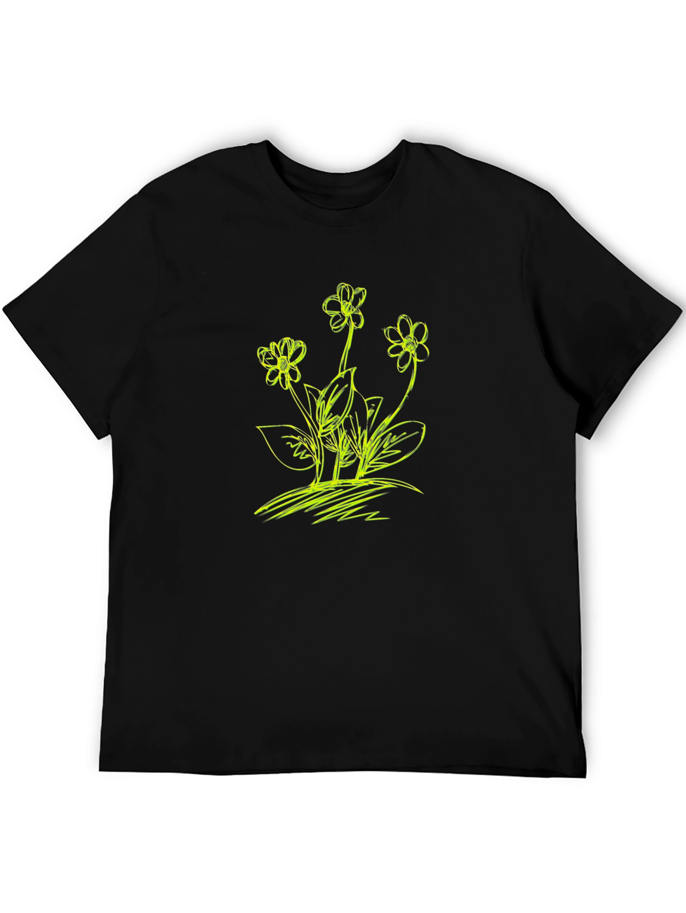 Black Floral Sketch Graphic T-Shirt - Black view 5