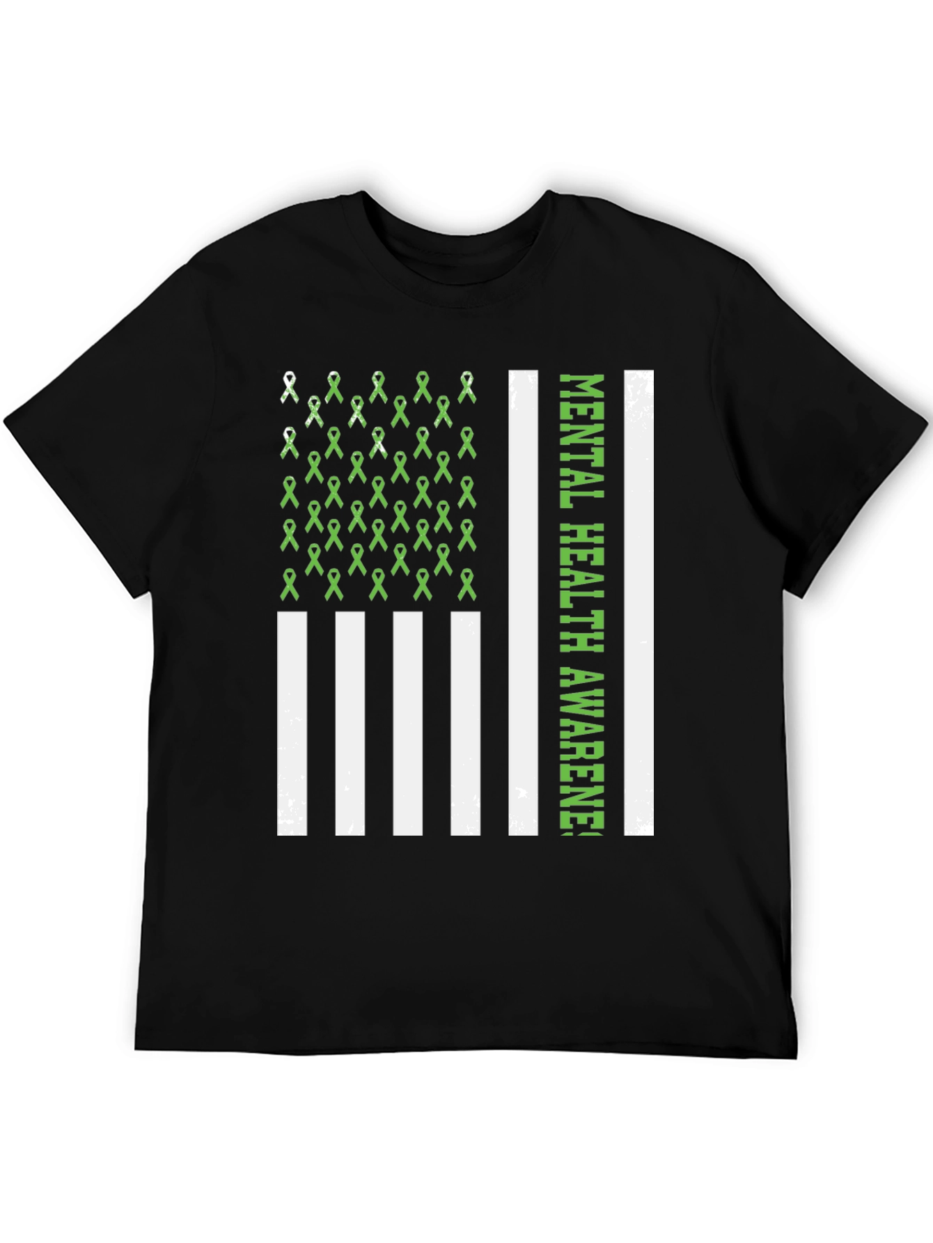 Black Mental Health Awareness Ribbon Flag T-Shirt view 5