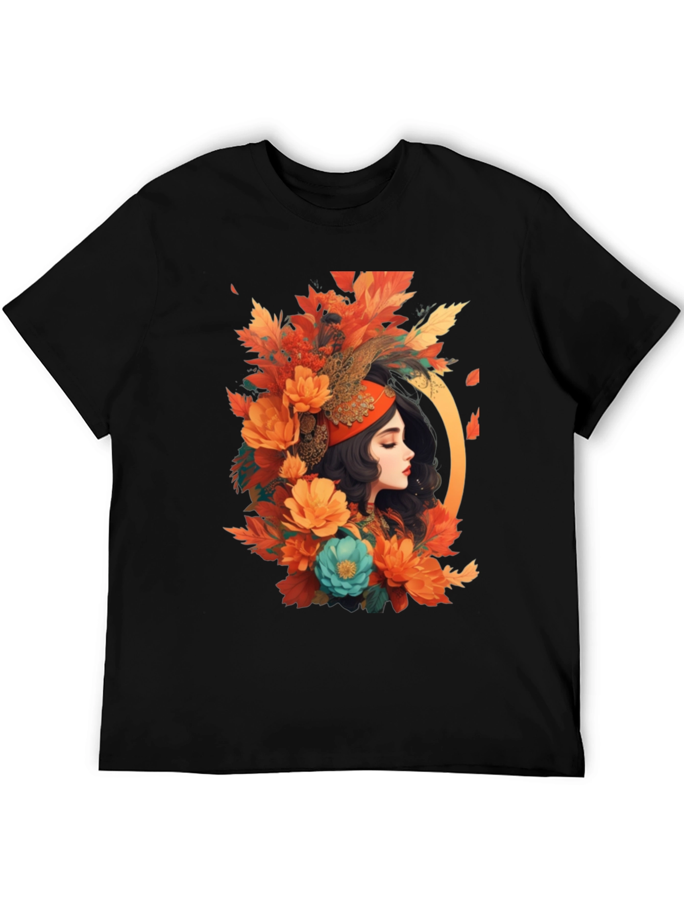 Black Floral Portrait Graphic Tee - Autumn Beauty view 5