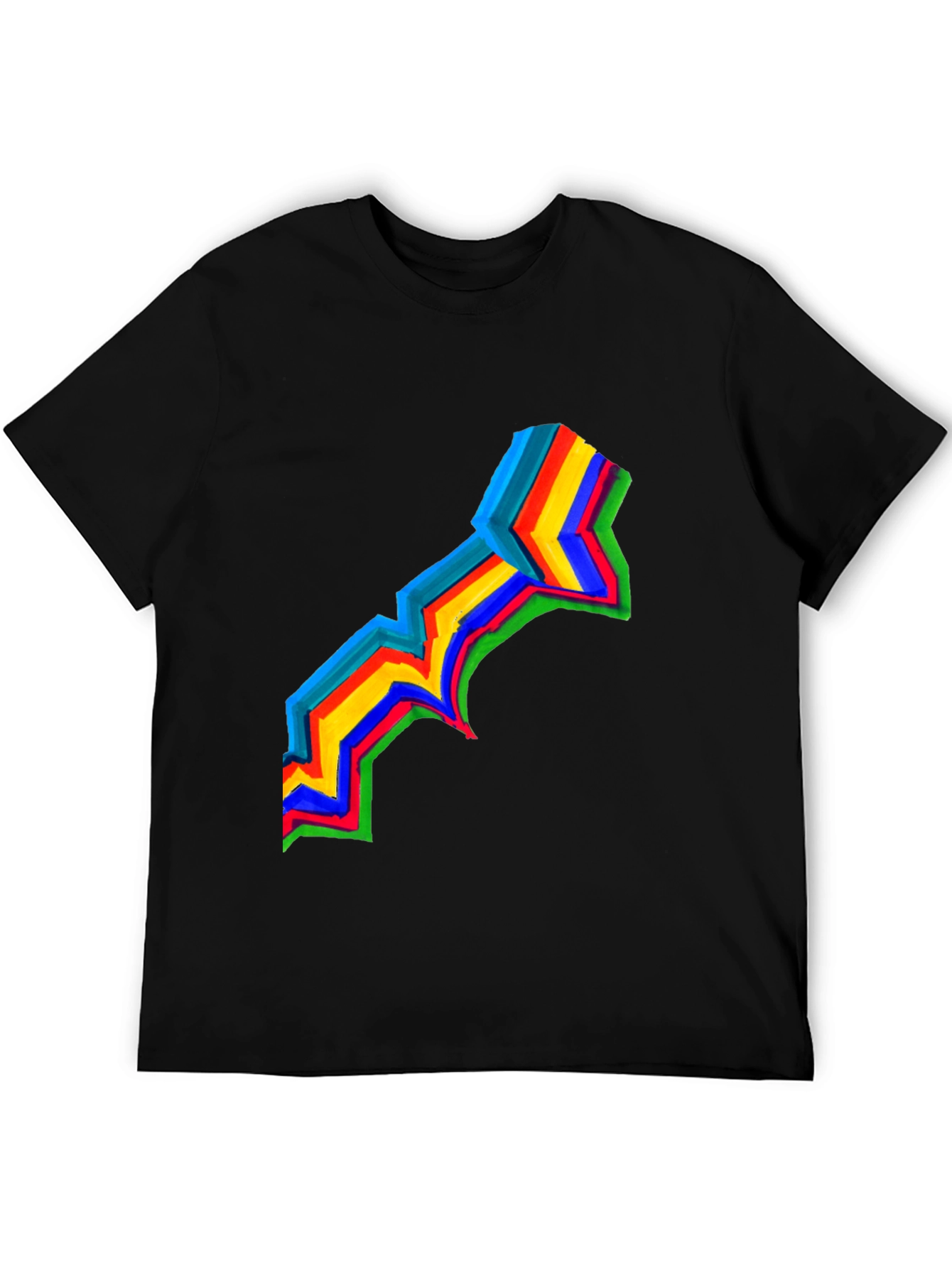 Black Rainbow Stripe Graphic Black T-Shirt view 5