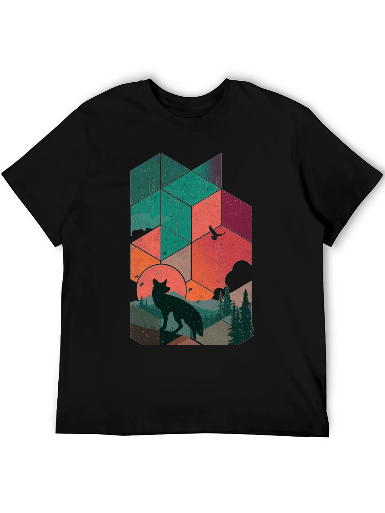 Geometric Wolf Graphic Tee - Nature Inspired Design - 5