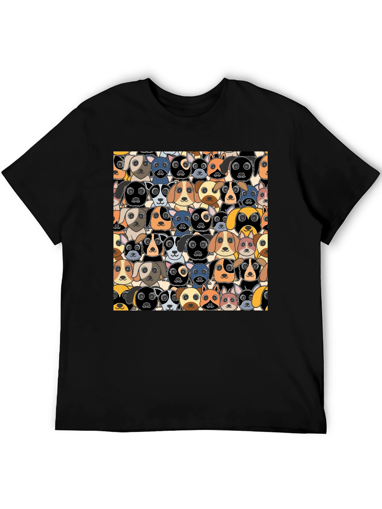 Black Cartoon Dog Faces Pattern T-Shirt view 5