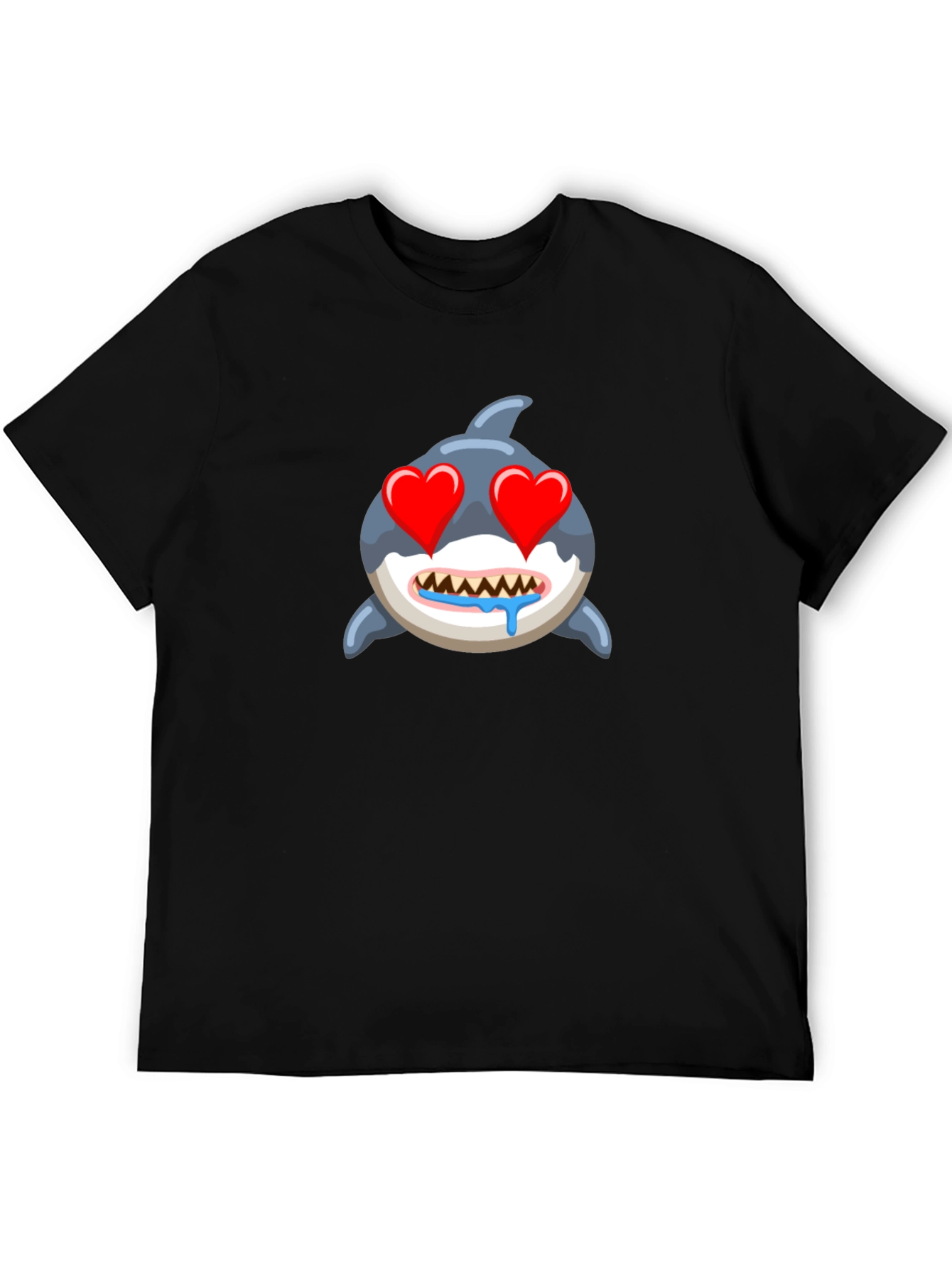 Black Shark Emoji T-Shirt with Heart Eyes - Black view 5