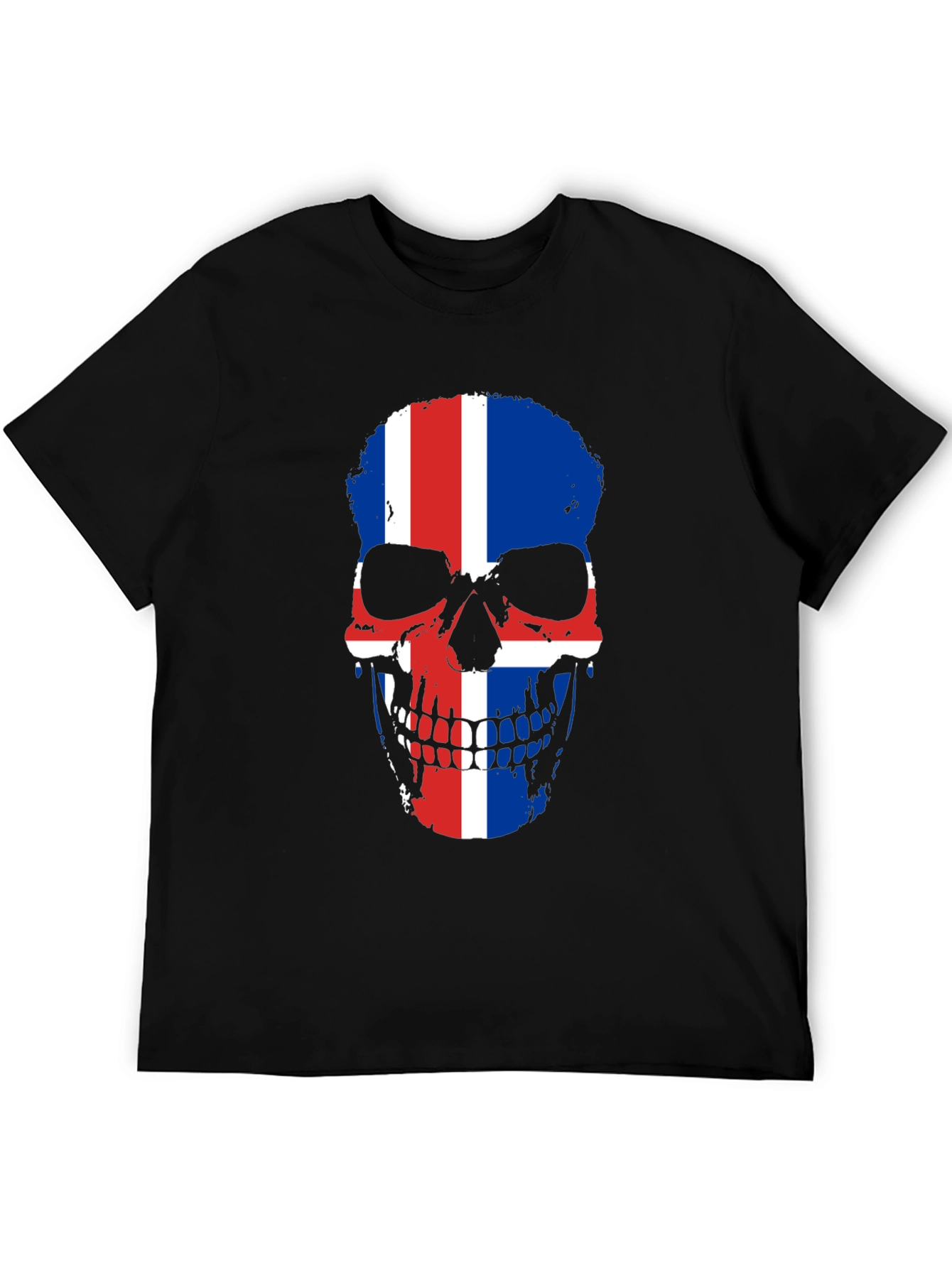 Black Iceland Flag Skull Graphic Tee - Black Cotton Shirt view 5