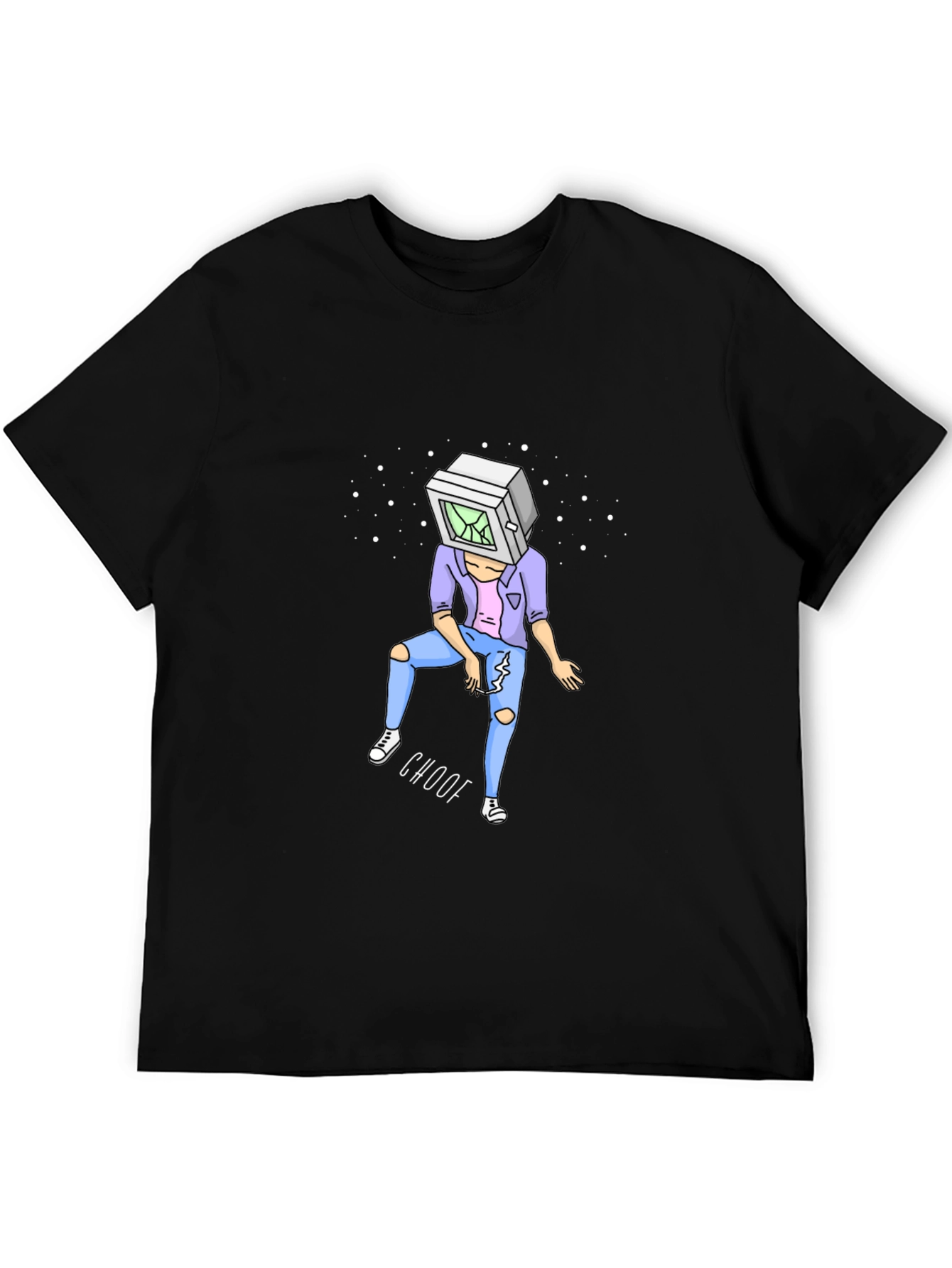 Black Trendy Black Graphic Tee - Retro Computer Head Design view 5