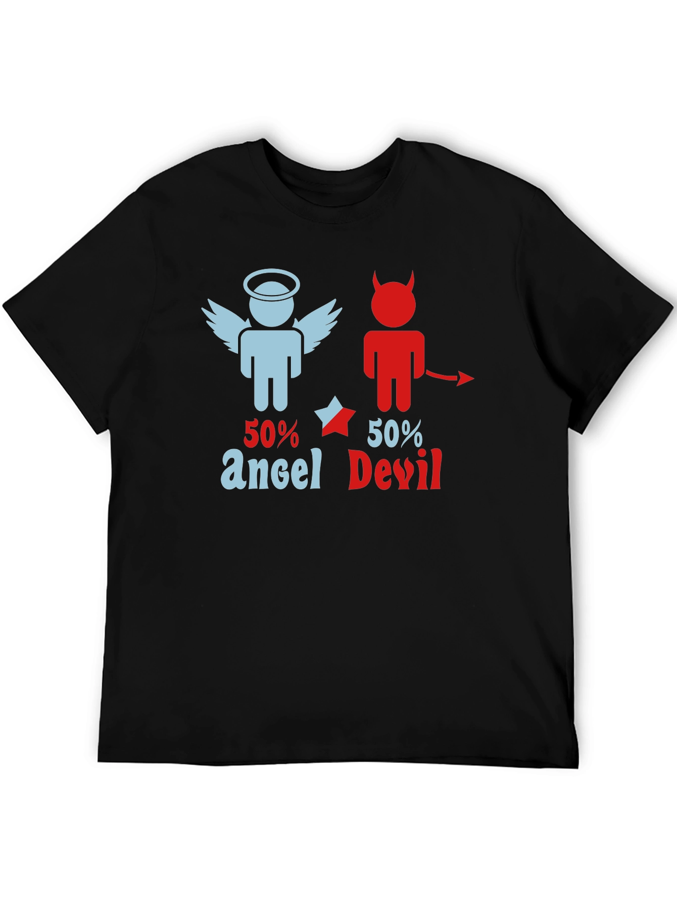 Black 50% Angel 50% Devil Graphic Print T-Shirt view 5