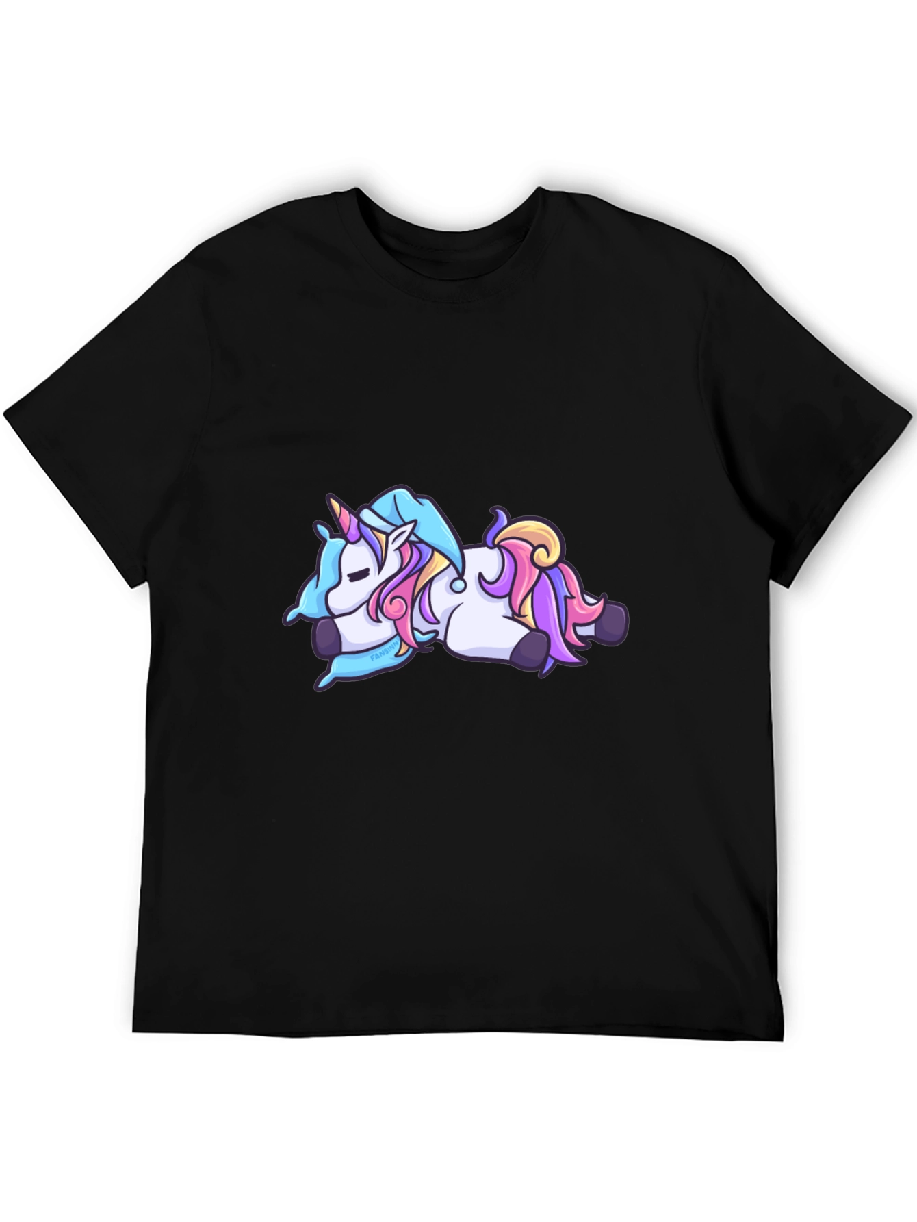 Black Unicorn Cartoon Tee - Black Cotton Casual T-Shirt view 5