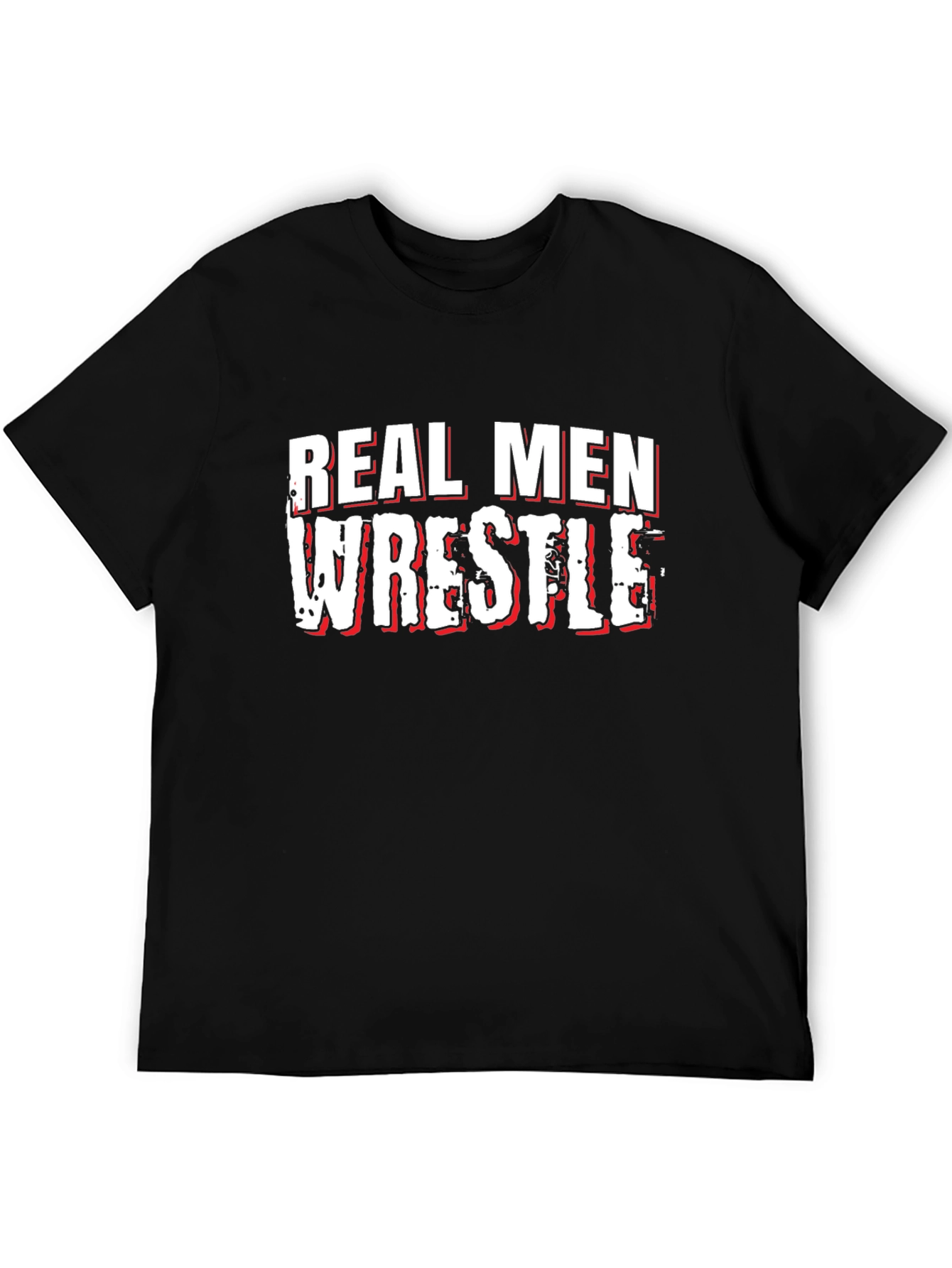 Black Real Men Wrestle T-Shirt - Black view 5