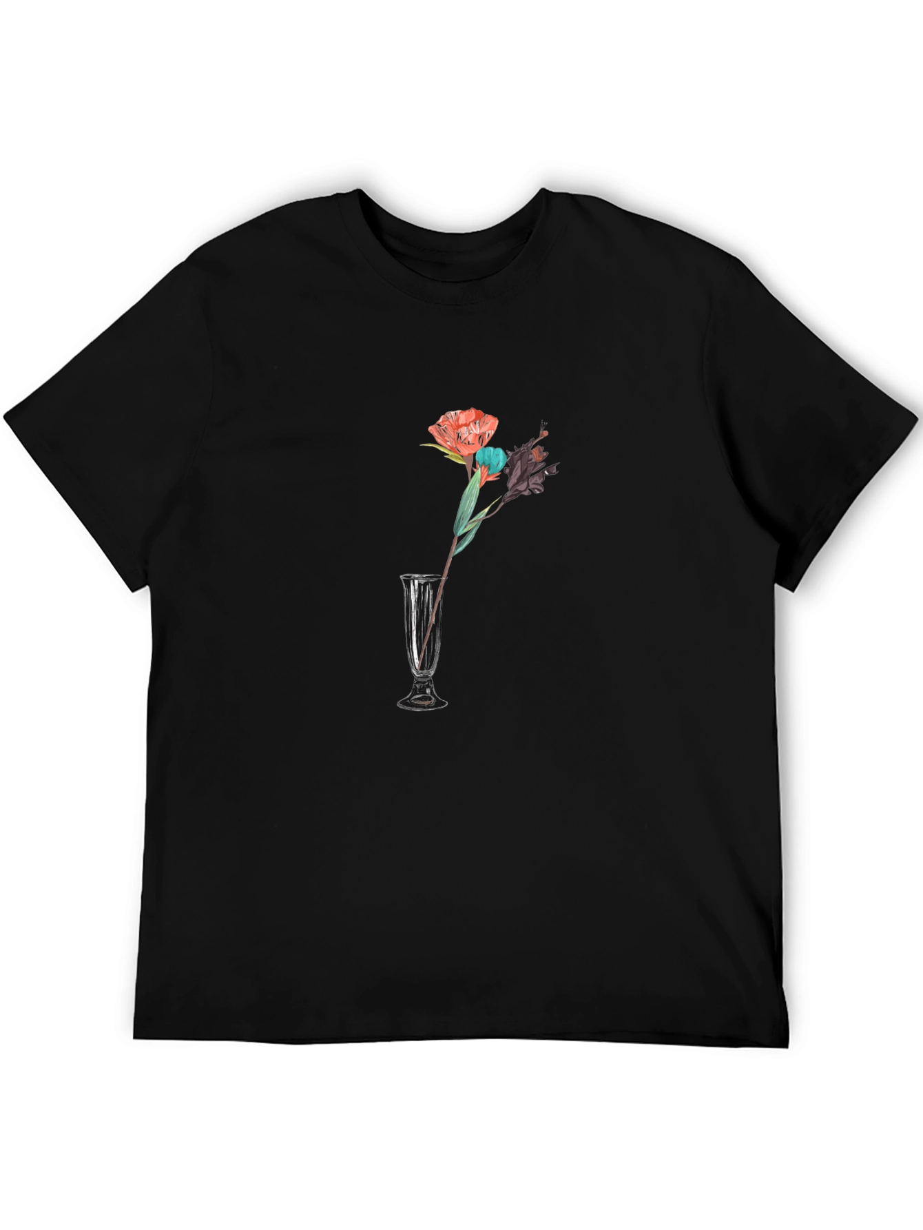 Black Floral Vase Graphic Tee - Black Cotton T-Shirt view 5