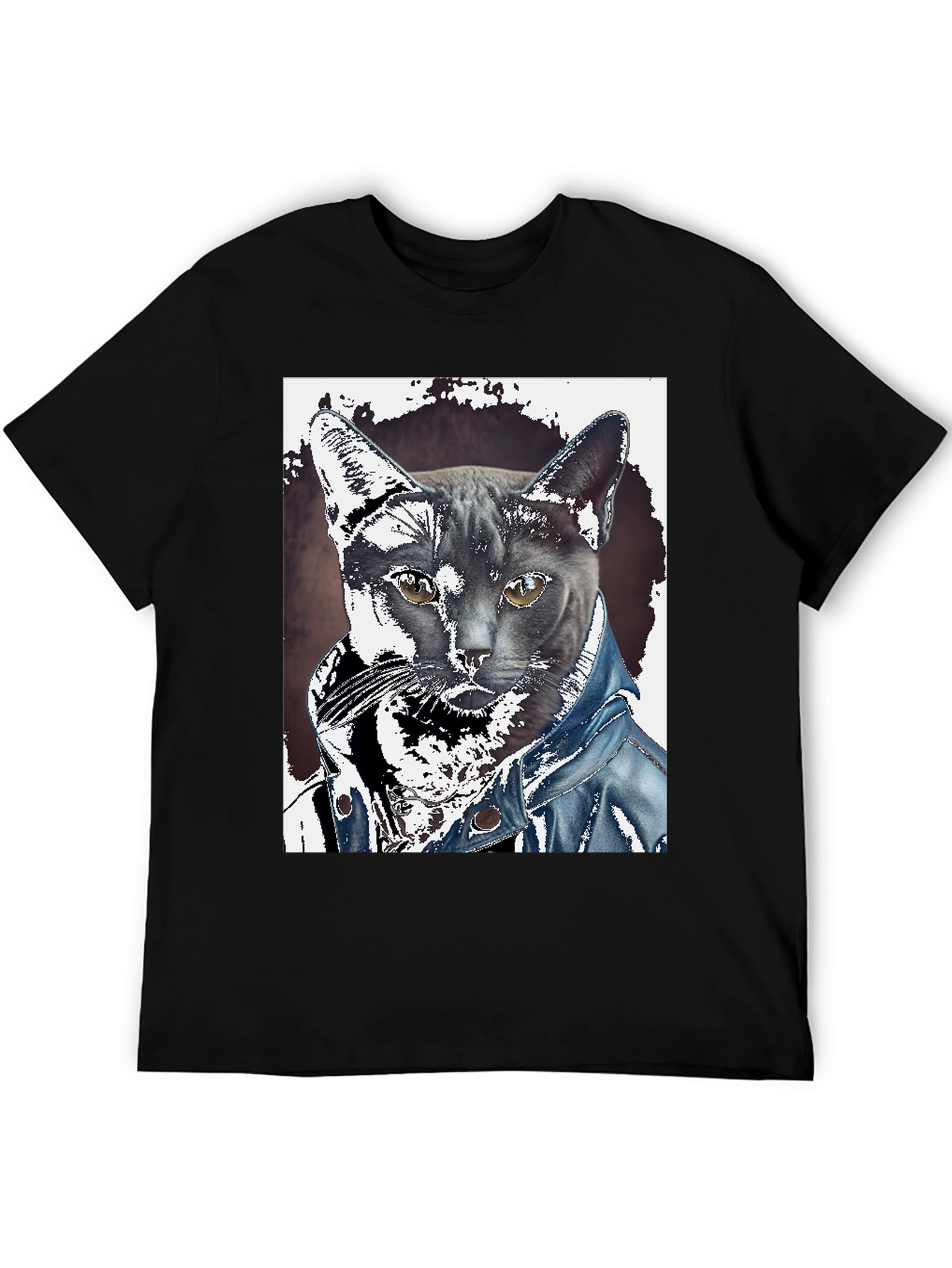 Black Cat in Denim Jacket Graphic Tee - Unique Print view 5