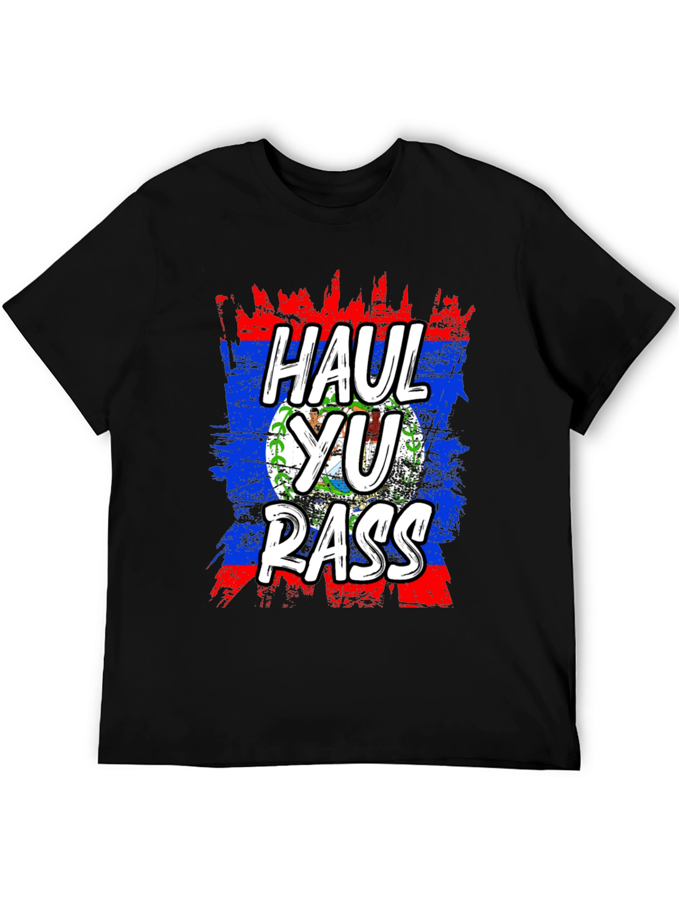 Black Haul Yu Rass T-Shirt - Belize Flag Graphic Tee view 5