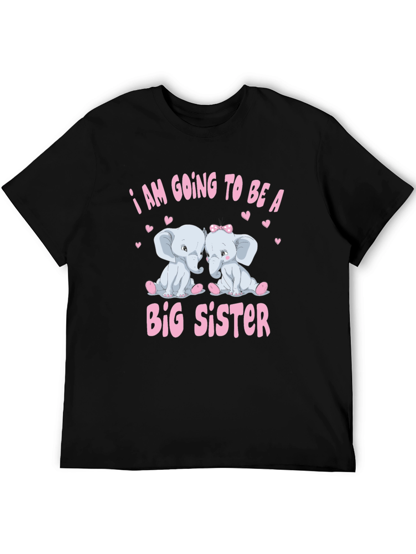 Black I am Going to be a Big Sister Elephant Baby Announcement T-Shirt view 5