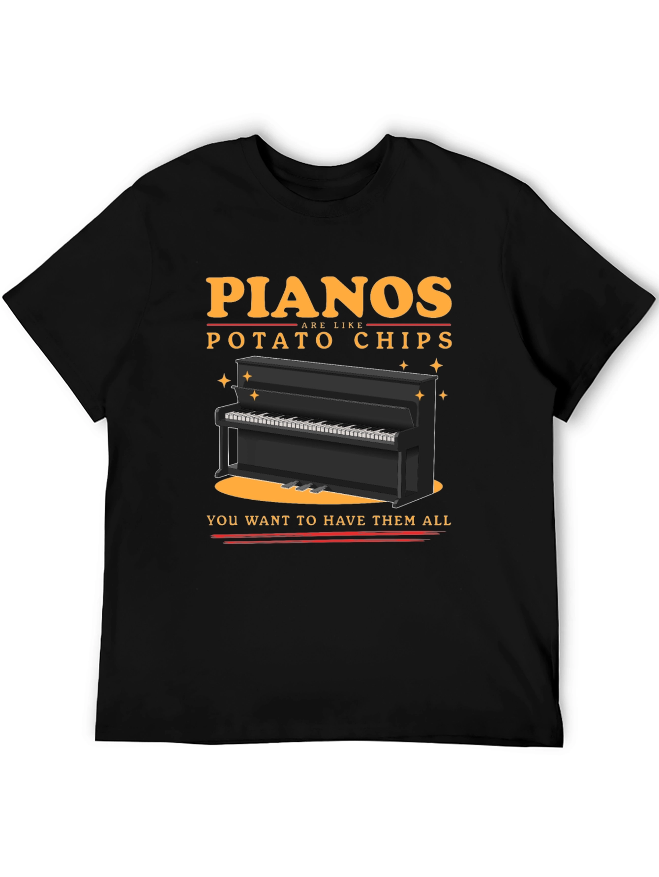 Black Piano Potato Chips Graphic T-Shirt - Musician Humor Tee view 5