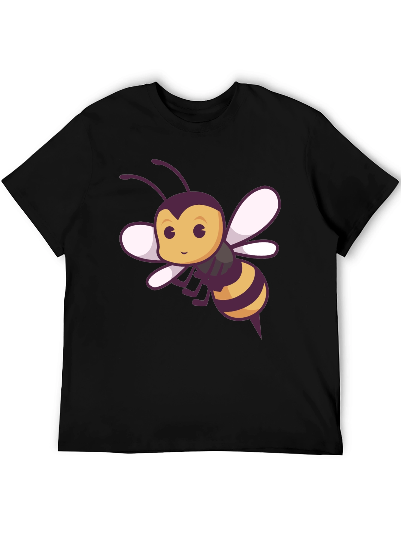 Black Cute Bee Graphic Tee - Black Cotton T-Shirt view 5