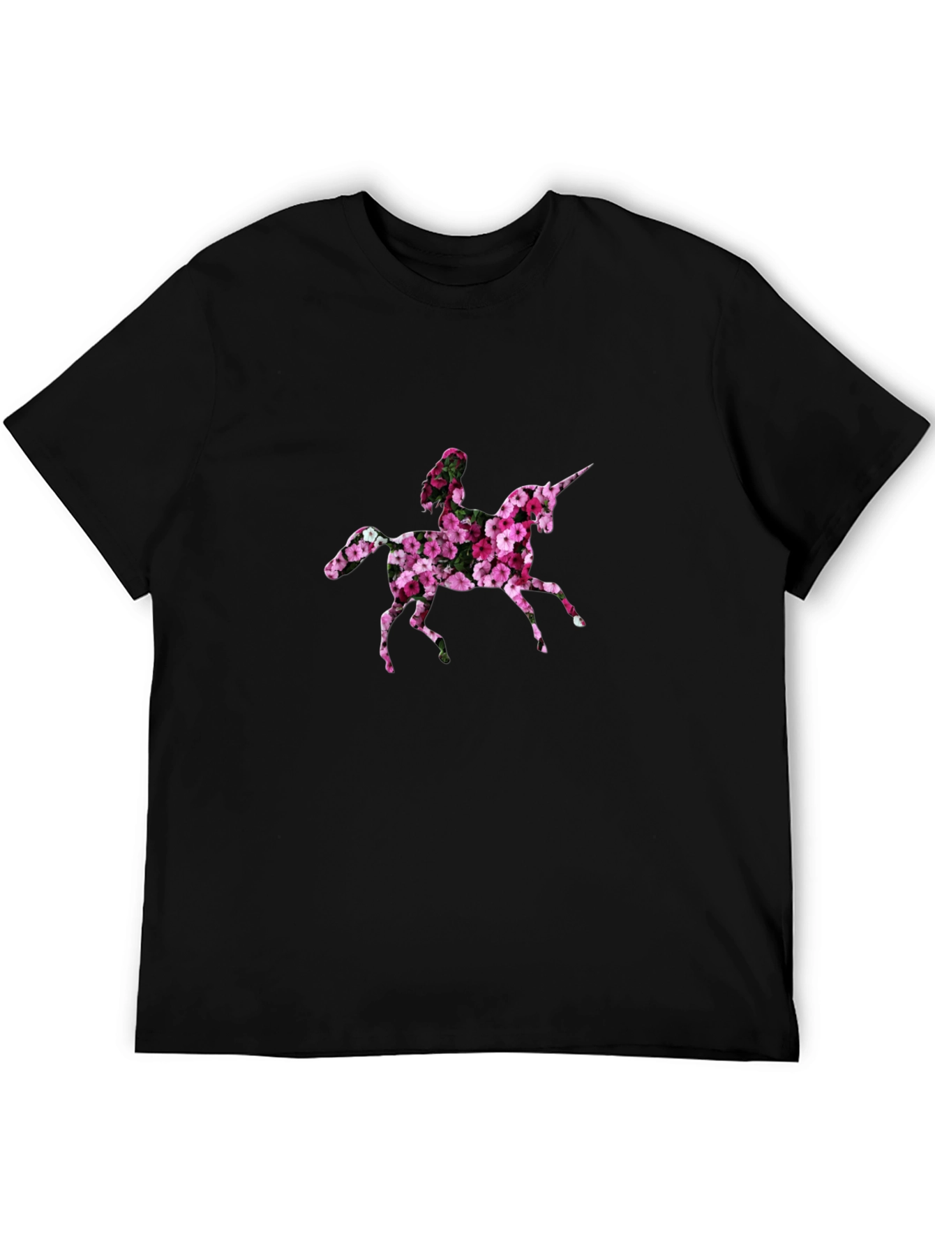 Black Floral Unicorn Graphic T-Shirt - Black Cotton Tee view 5