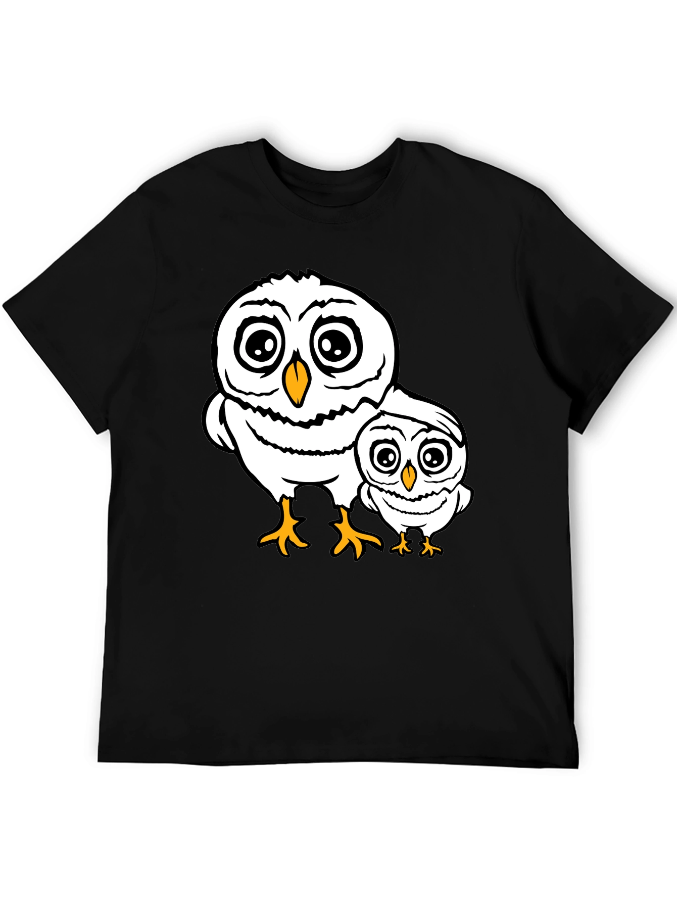 Black Cute Owl Family T-Shirt - Black Cotton Tee view 5