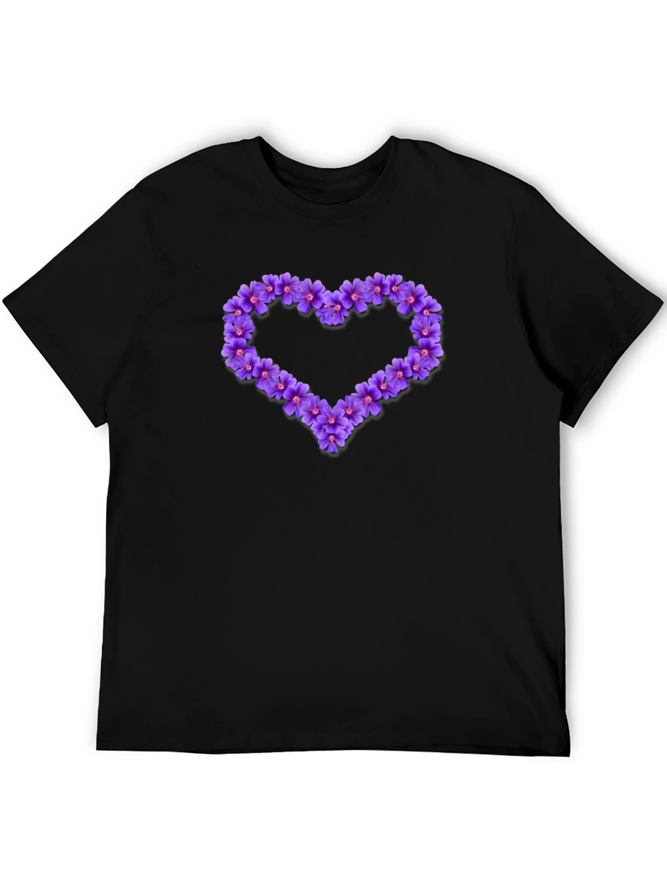 Black Floral Heart Graphic Tee - Stylish Men's Black T-Shirt view 5