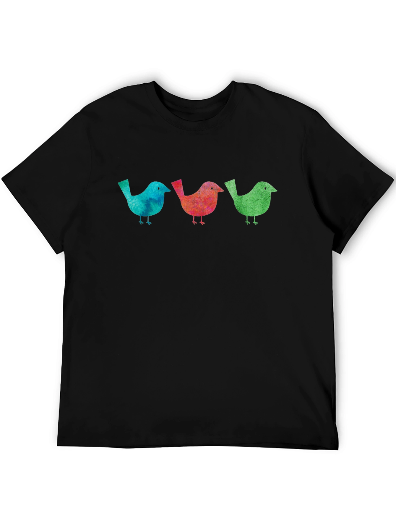 Black Watercolor Bird Trio Graphic Black T-Shirt view 5