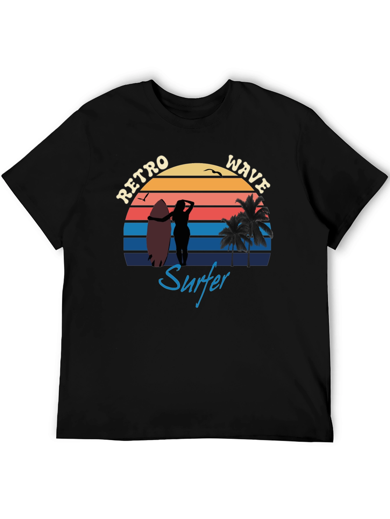 Black Retro Wave Surfer T-Shirt | Vintage Surf Design view 5