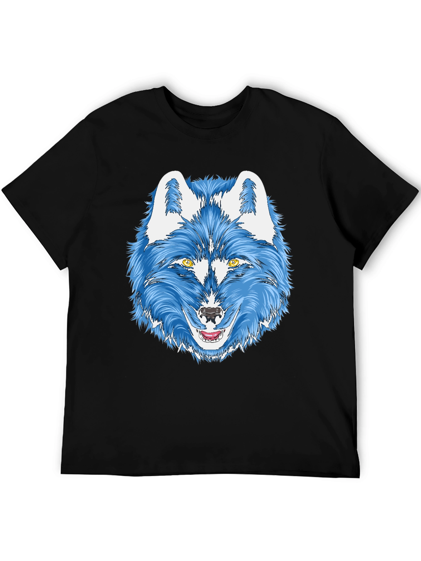 Black Blue Wolf Graphic Tee - Men's Black T-Shirt view 5