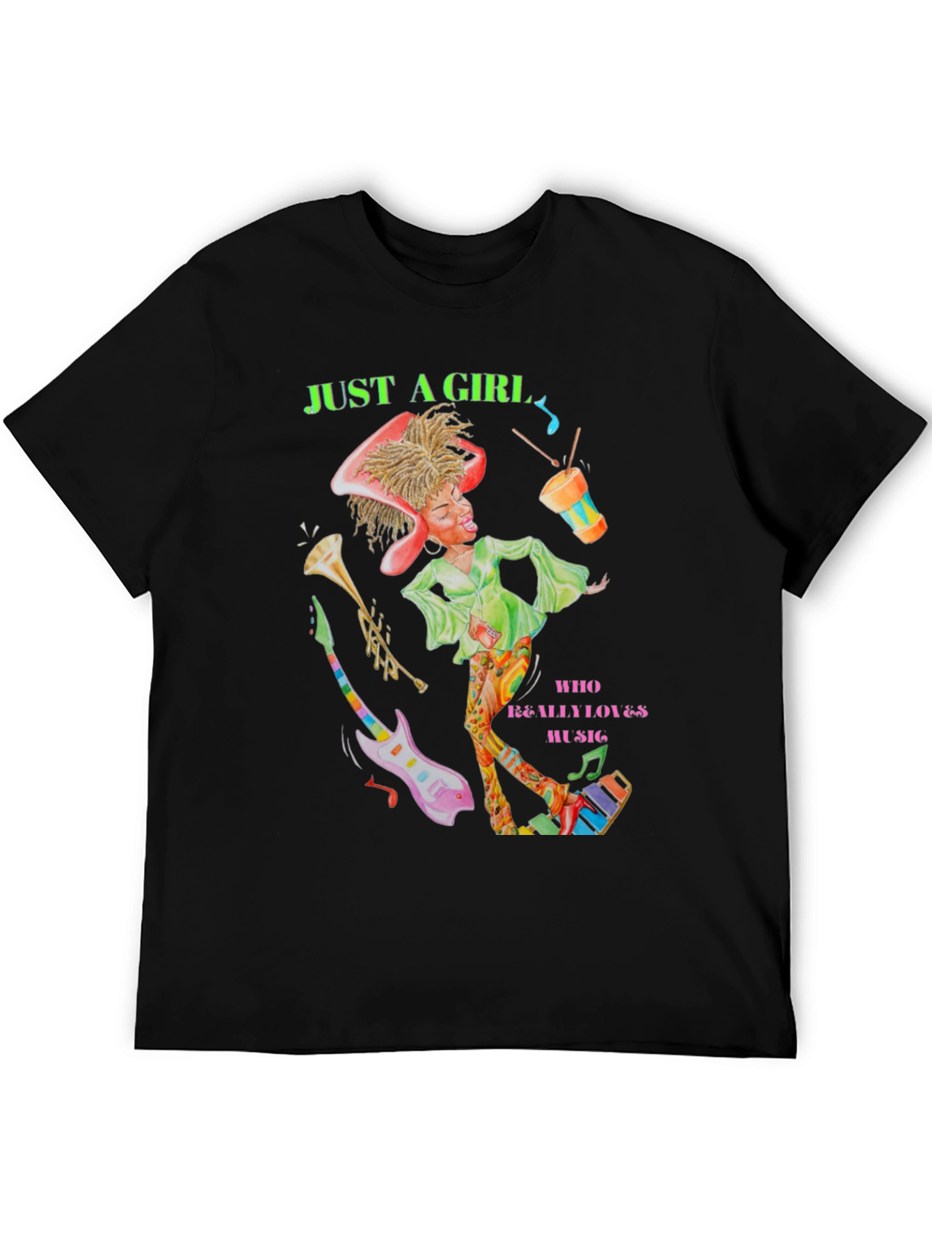 Black Just A Girl Who Loves Music T-Shirt view 5