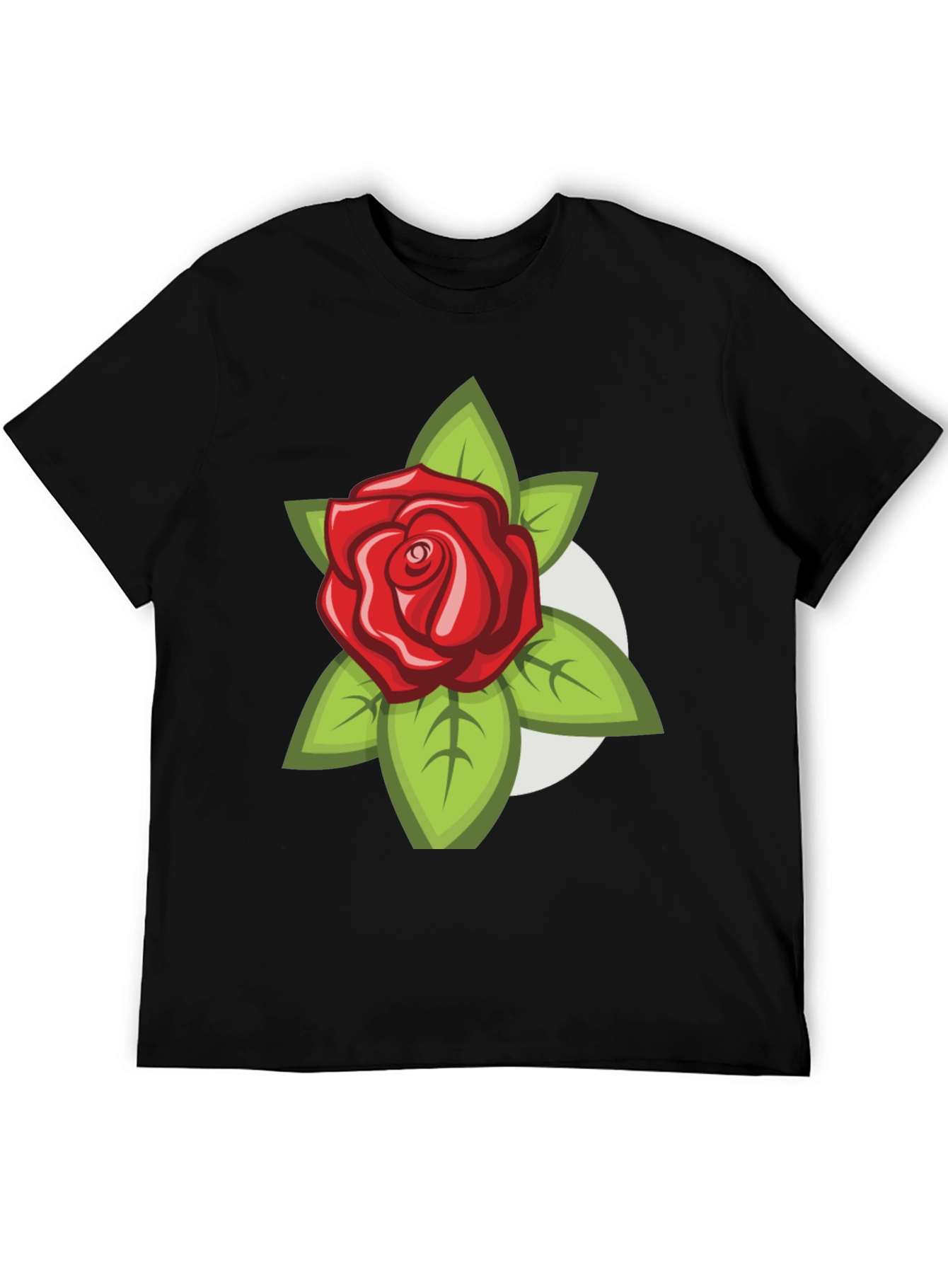 Black Men's Black T-Shirt with Rose Design view 5