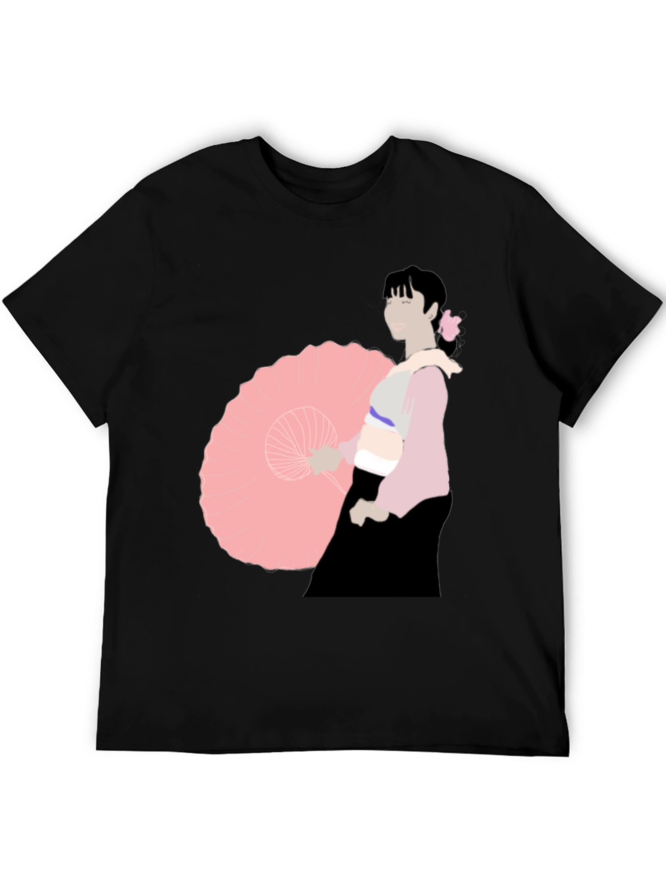 Black Black T-Shirt with Japanese Woman Illustration view 5