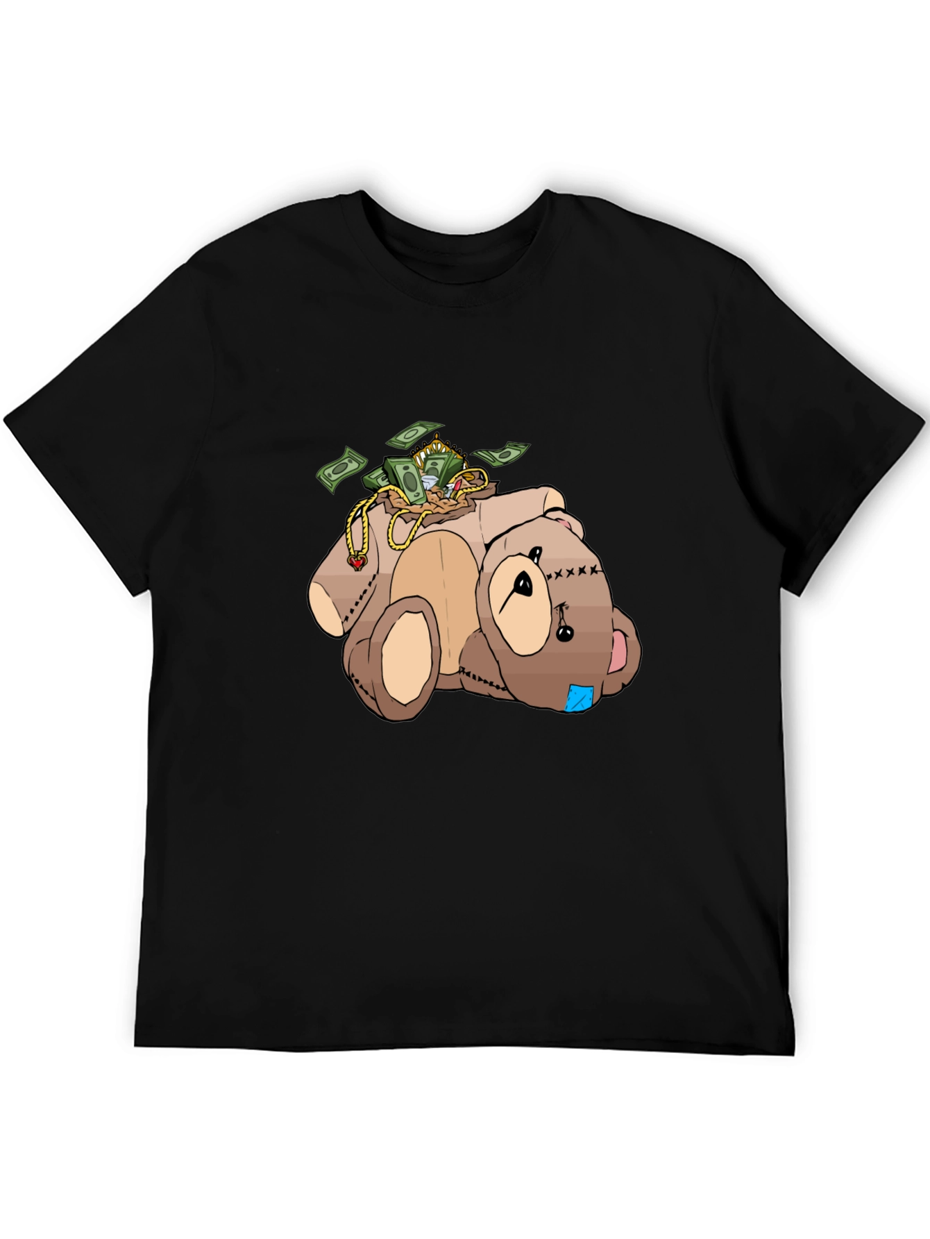 Black Money Bear T-Shirt - Cartoon Graphic Tee view 5