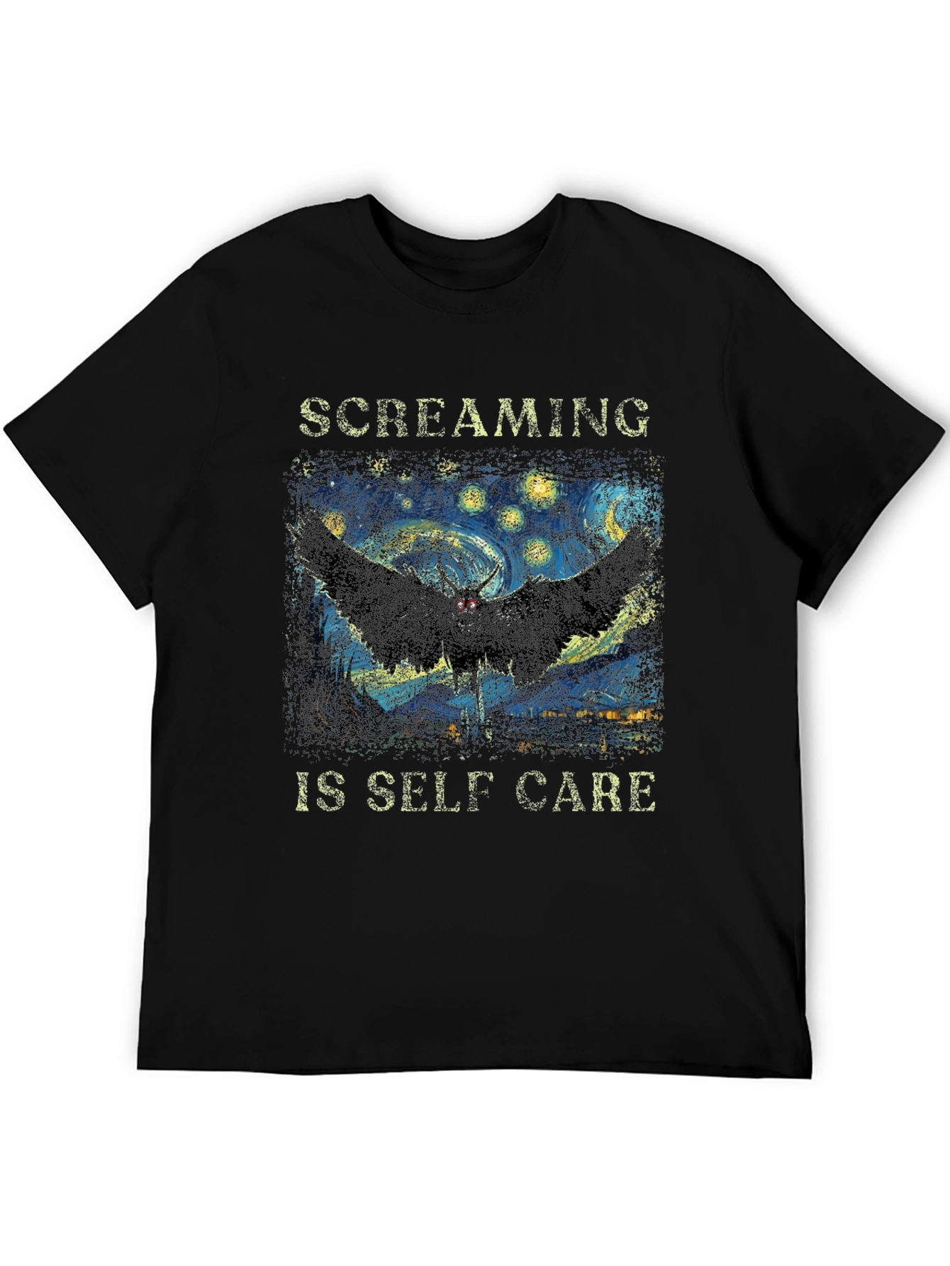Black Screaming Is Self Care T-Shirt Starry Night Mothman Tee view 5