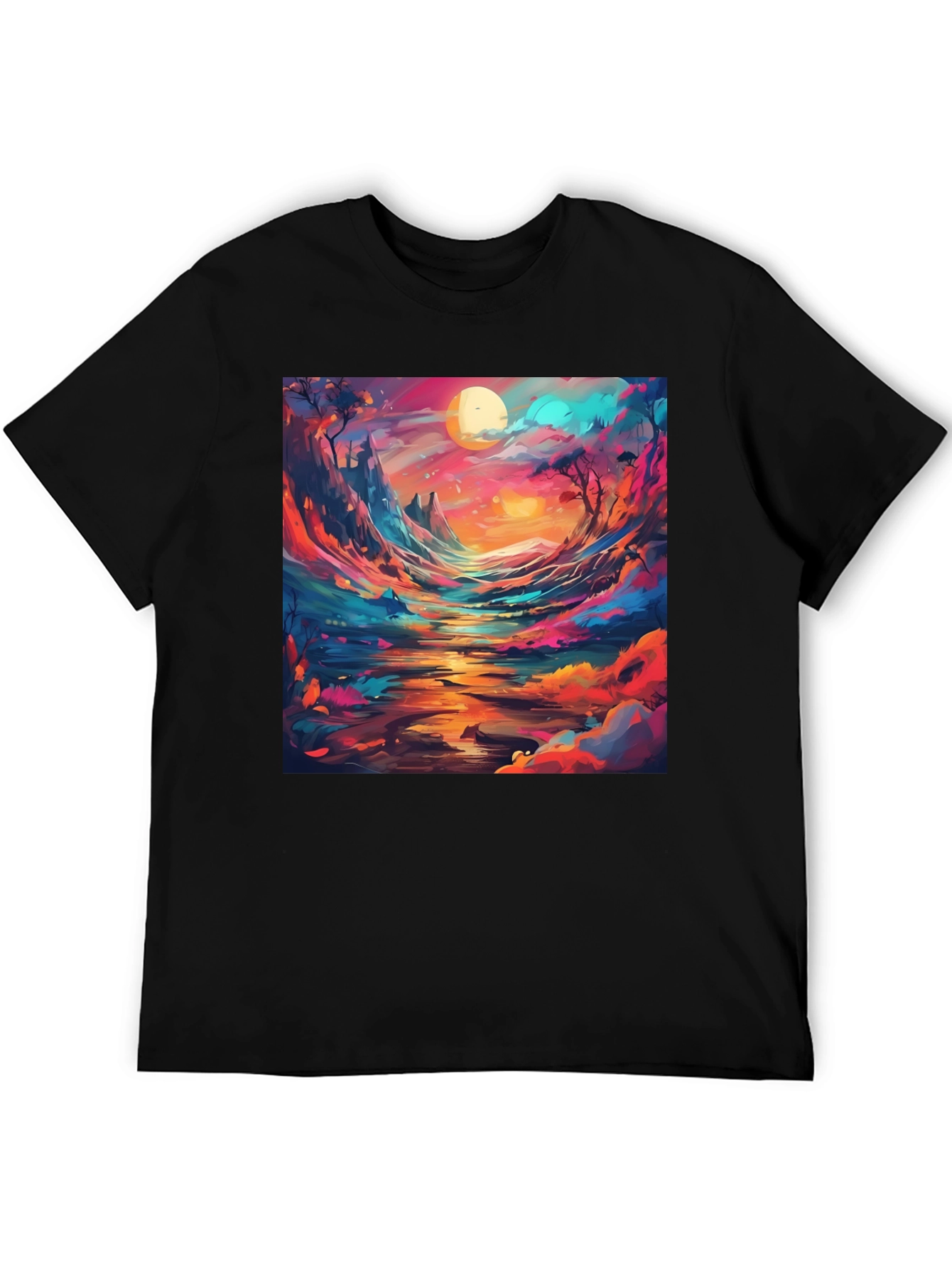 Black Artistic Landscape Graphic T-Shirt view 5