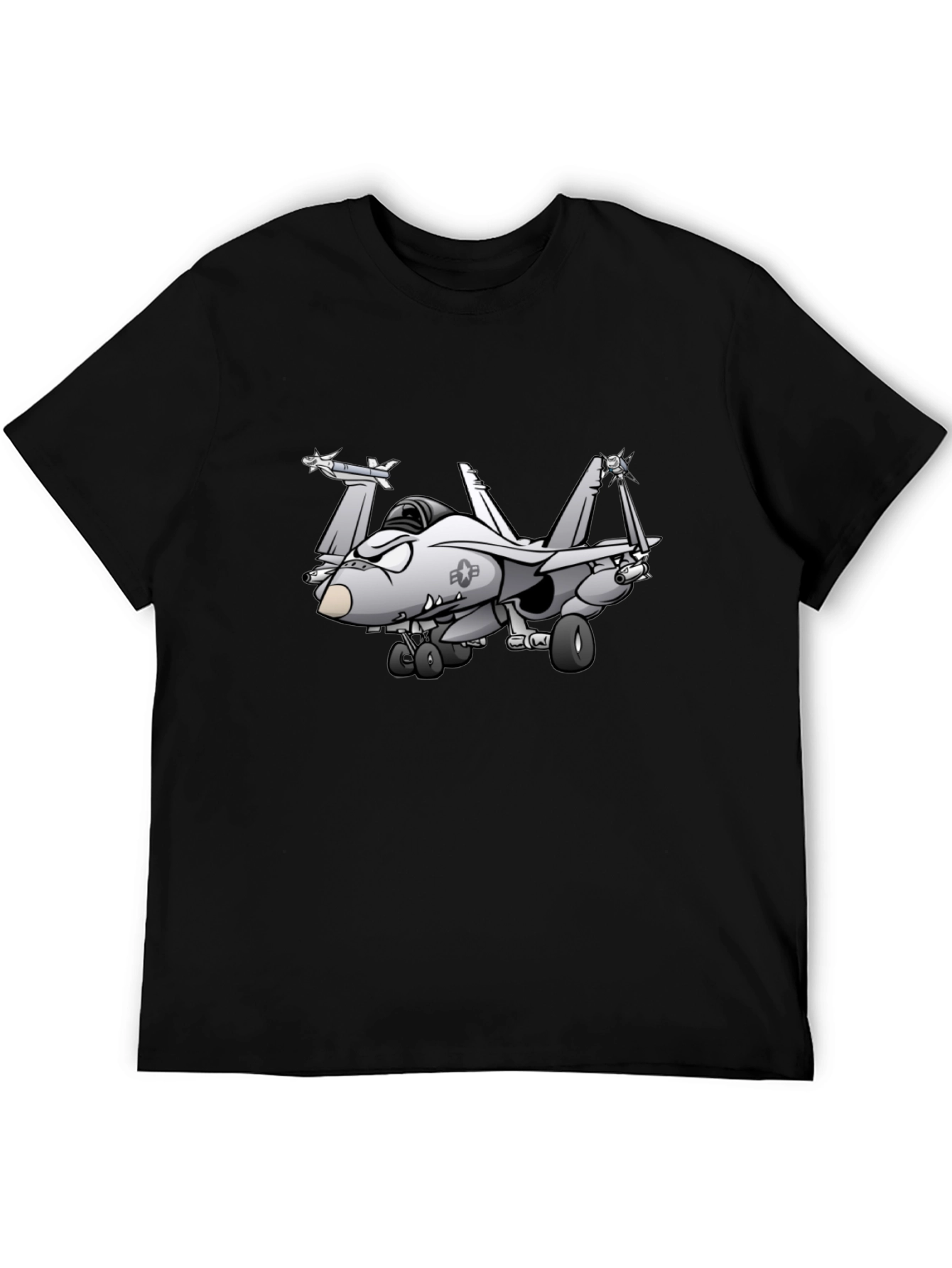 Black Cartoon Fighter Jet Graphic Black T-Shirt view 5