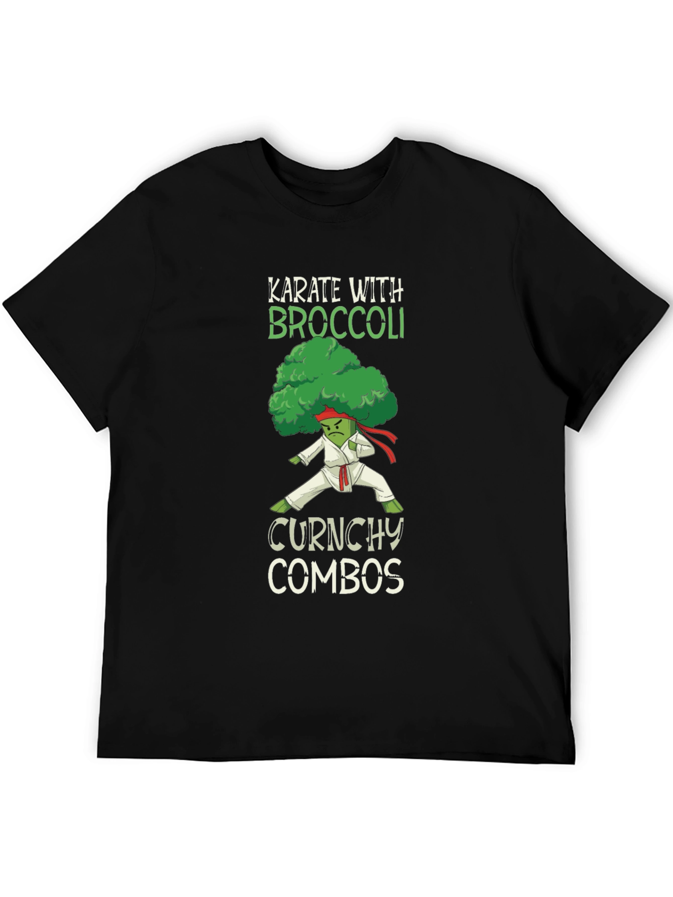 Black Karate Broccoli Funny T-Shirt view 5