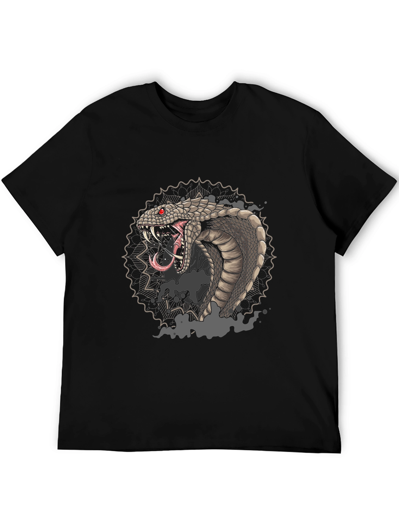 Black Men's Black Graphic Tee - Cobra Snake Design view 5