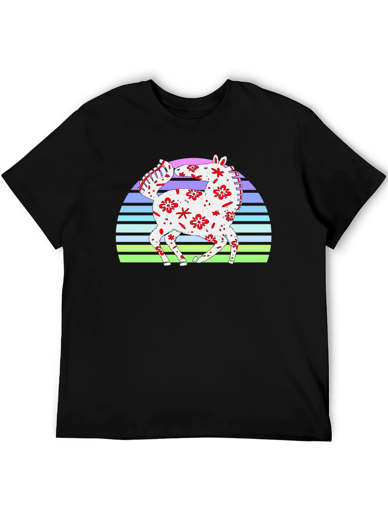 Black Floral Horse Graphic Tee - Retro Sunset Design view 5