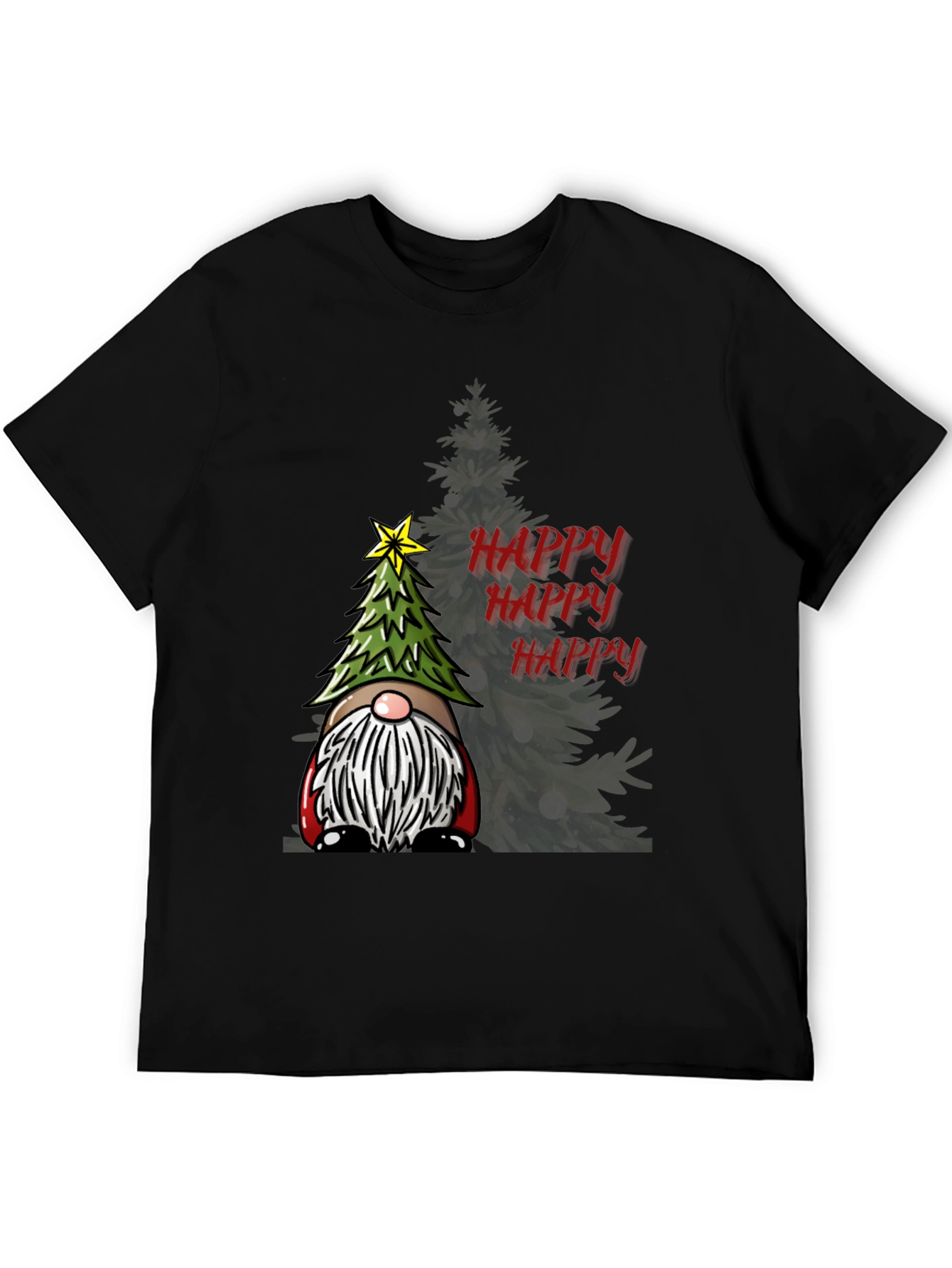 Black Happy Gnome Christmas T-Shirt view 5