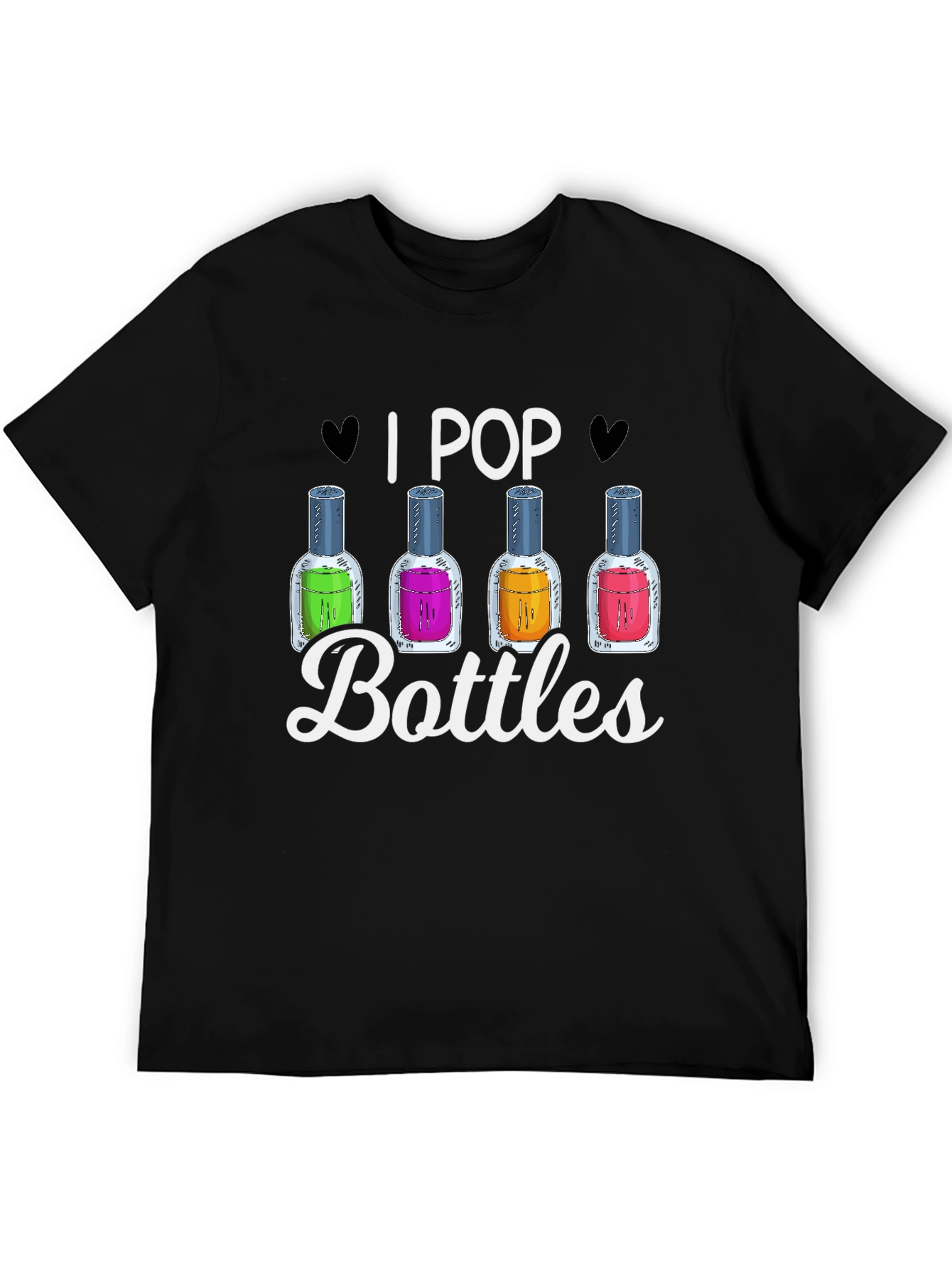 Black I Pop Bottles Funny T-Shirt view 5