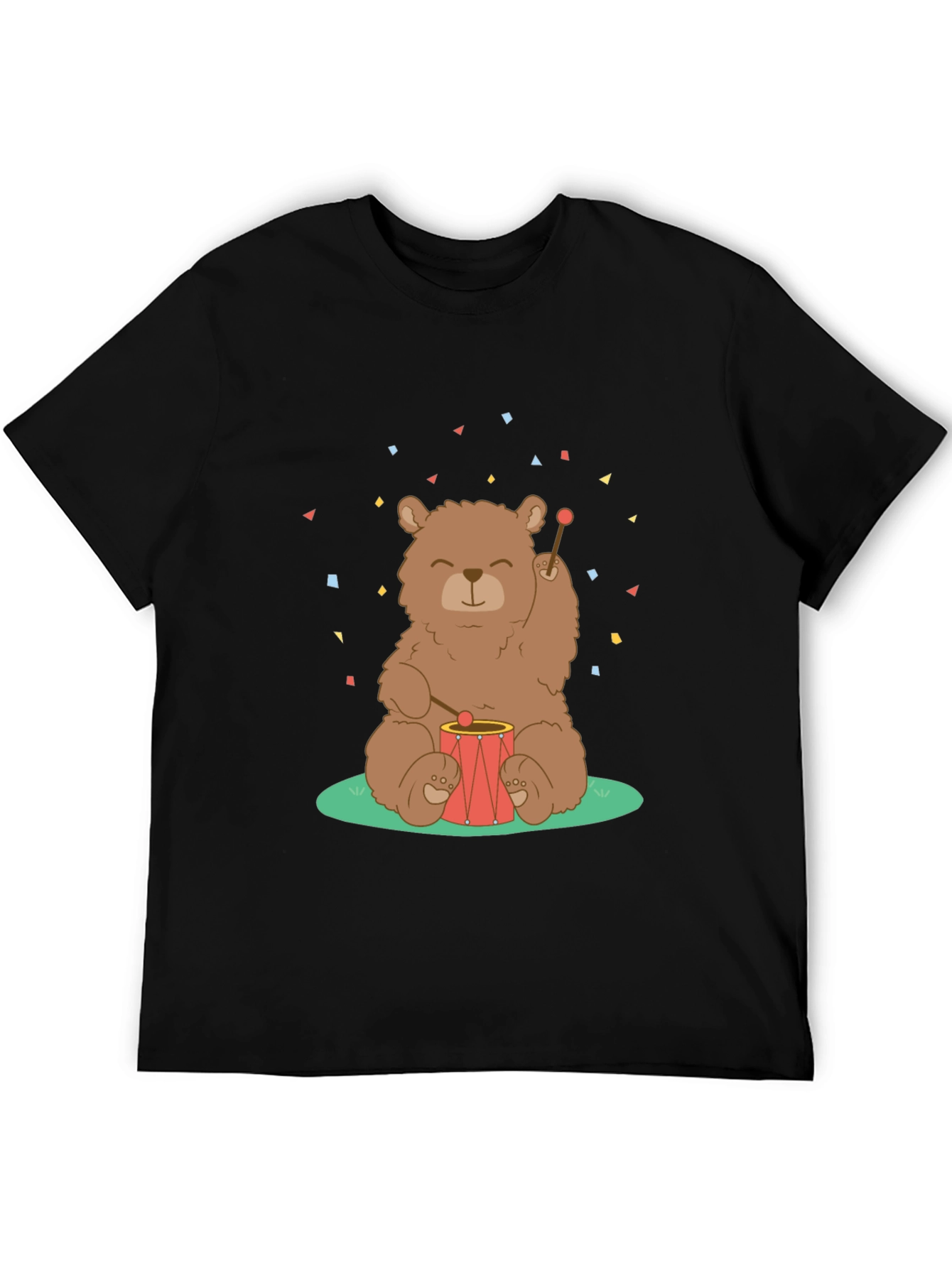 Black Bear Drummer Graphic T-Shirt - Black Cotton Tee view 5