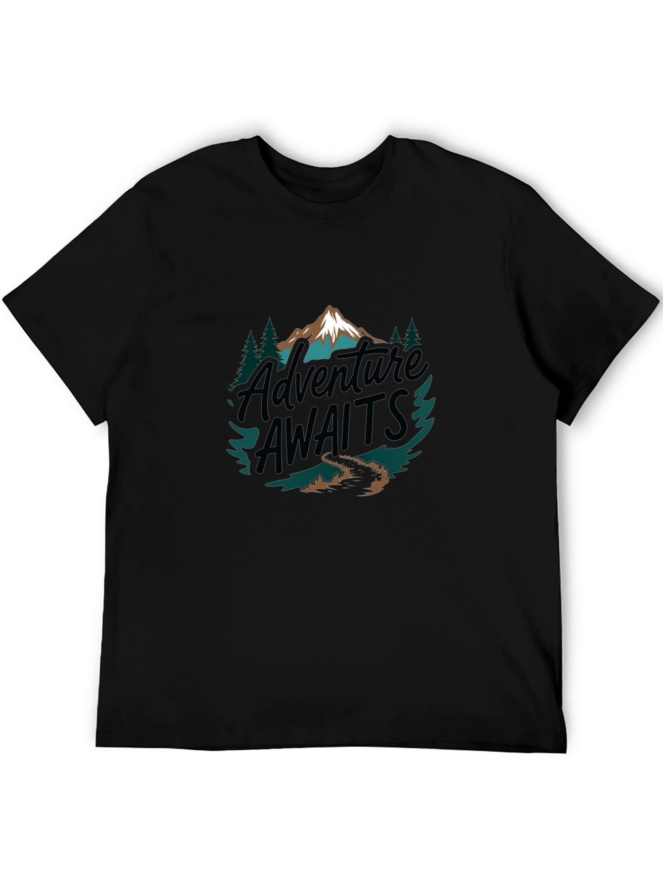 Black Adventure Awaits Graphic Tee - Mountain Design view 5