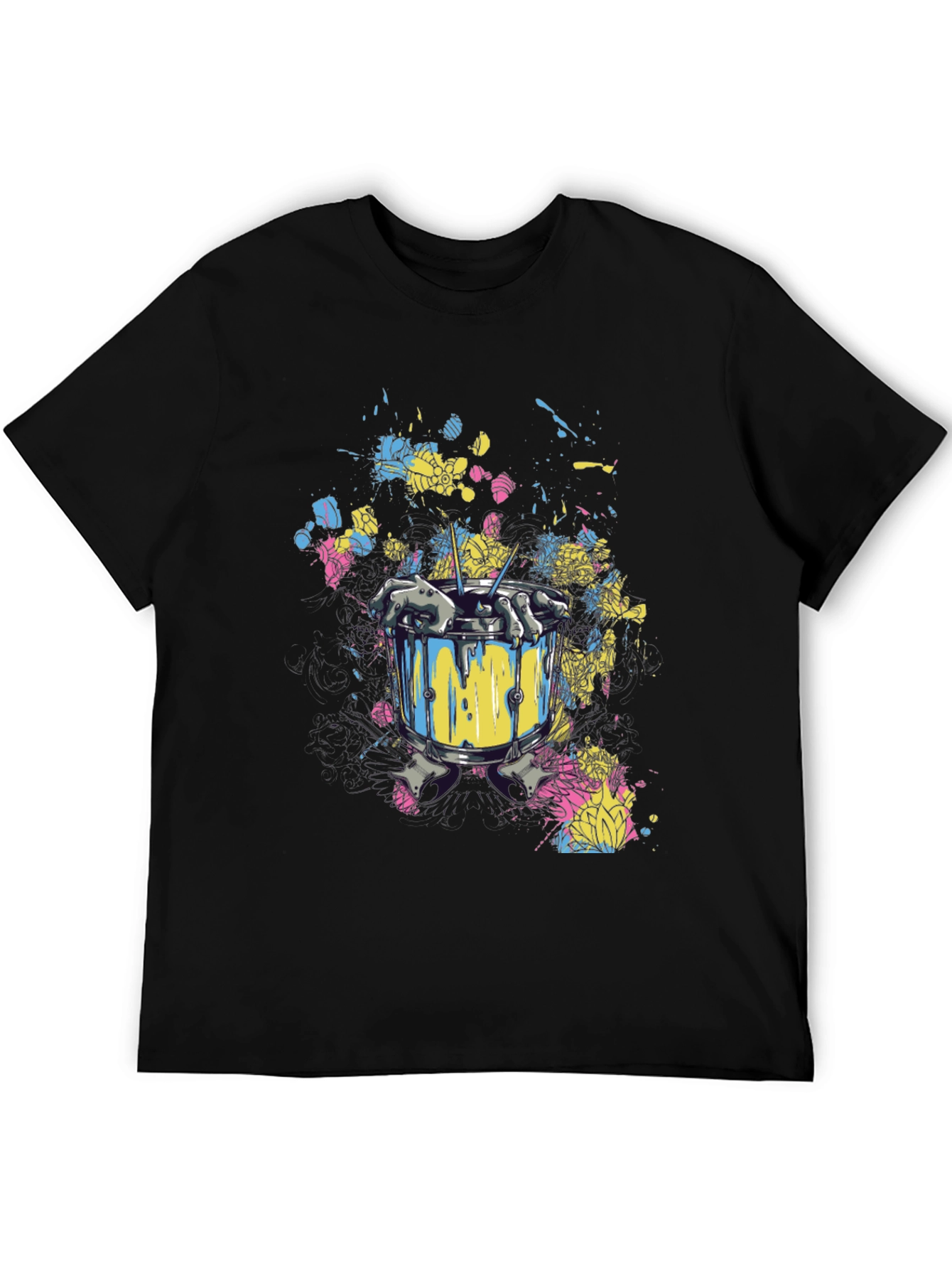 Black Drum Set Splatter Art Black T-Shirt view 5