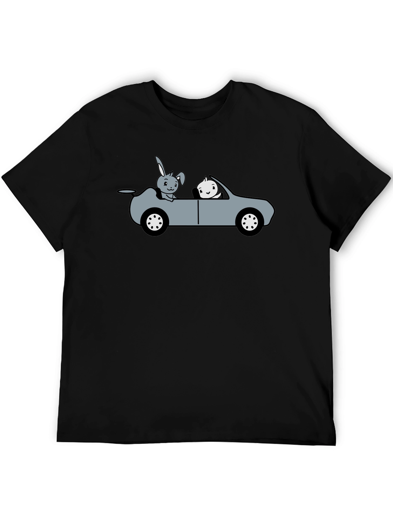 Black Cute Cartoon Animal Car Ride Graphic T-Shirt view 5