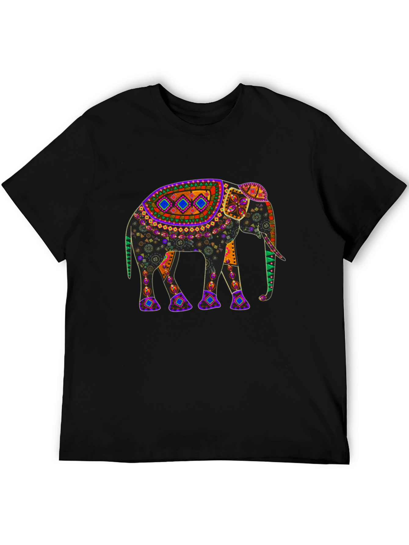 Black Elephant Print T-Shirt: Unique Colorful Design view 5
