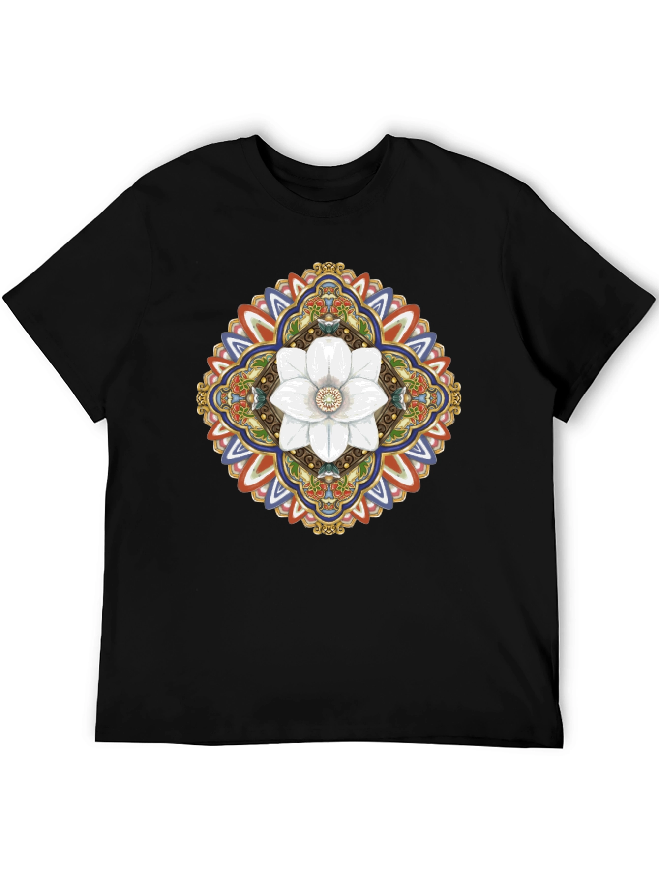 Black Floral Mandala Graphic T-Shirt - Black view 5