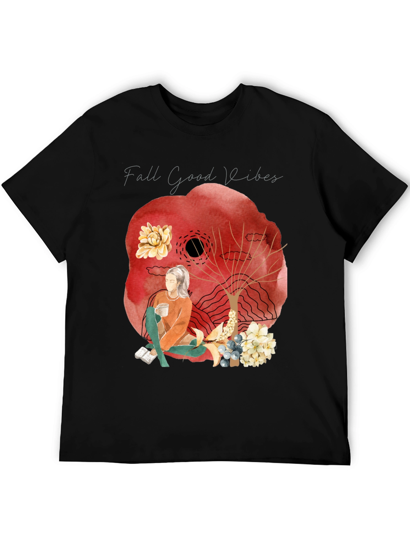 Black Fall Good Vibes Graphic Tee - Cozy Autumn Style view 5