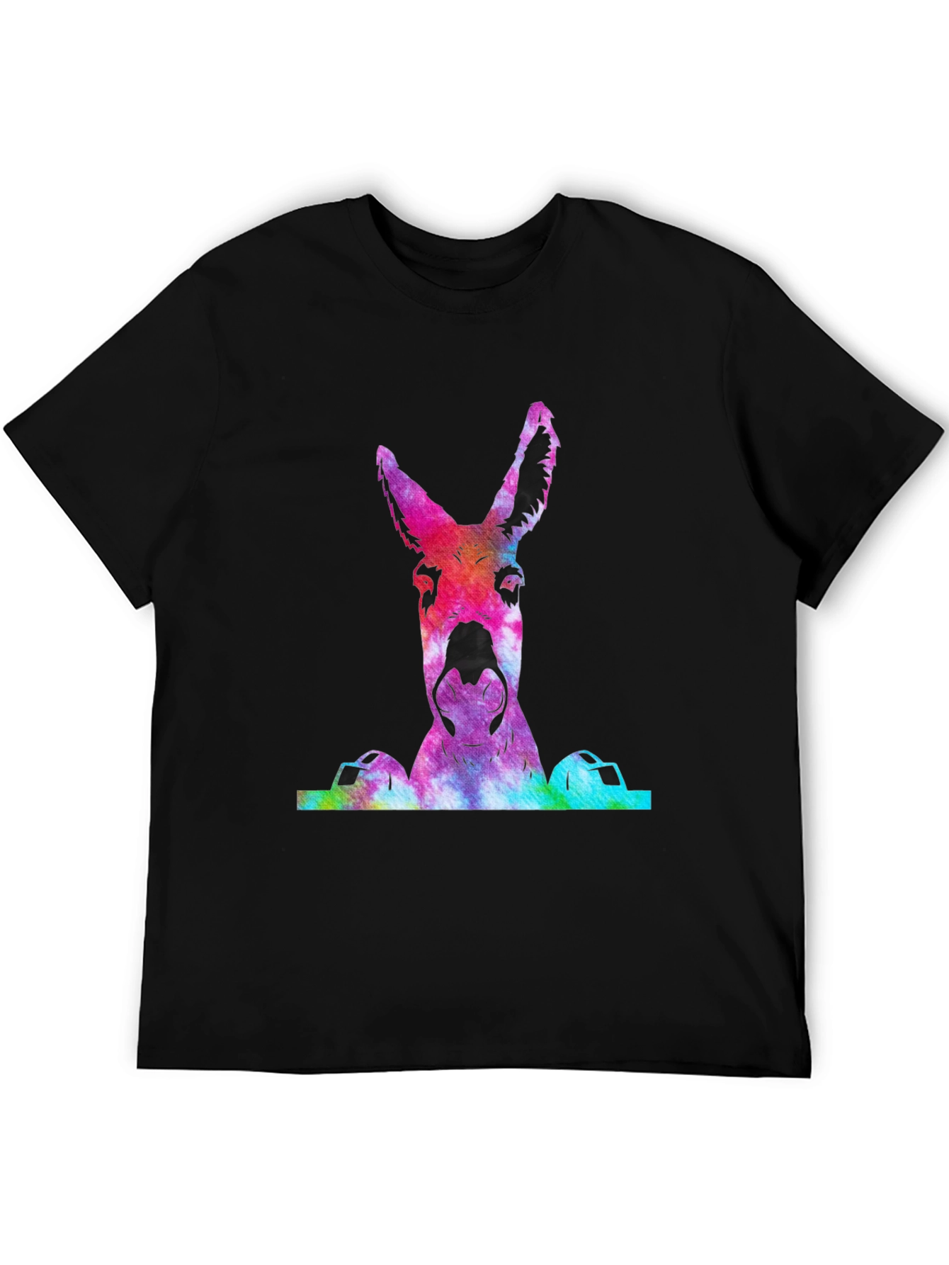 Black Colorful Tie-Dye Donkey Graphic T-Shirt view 5